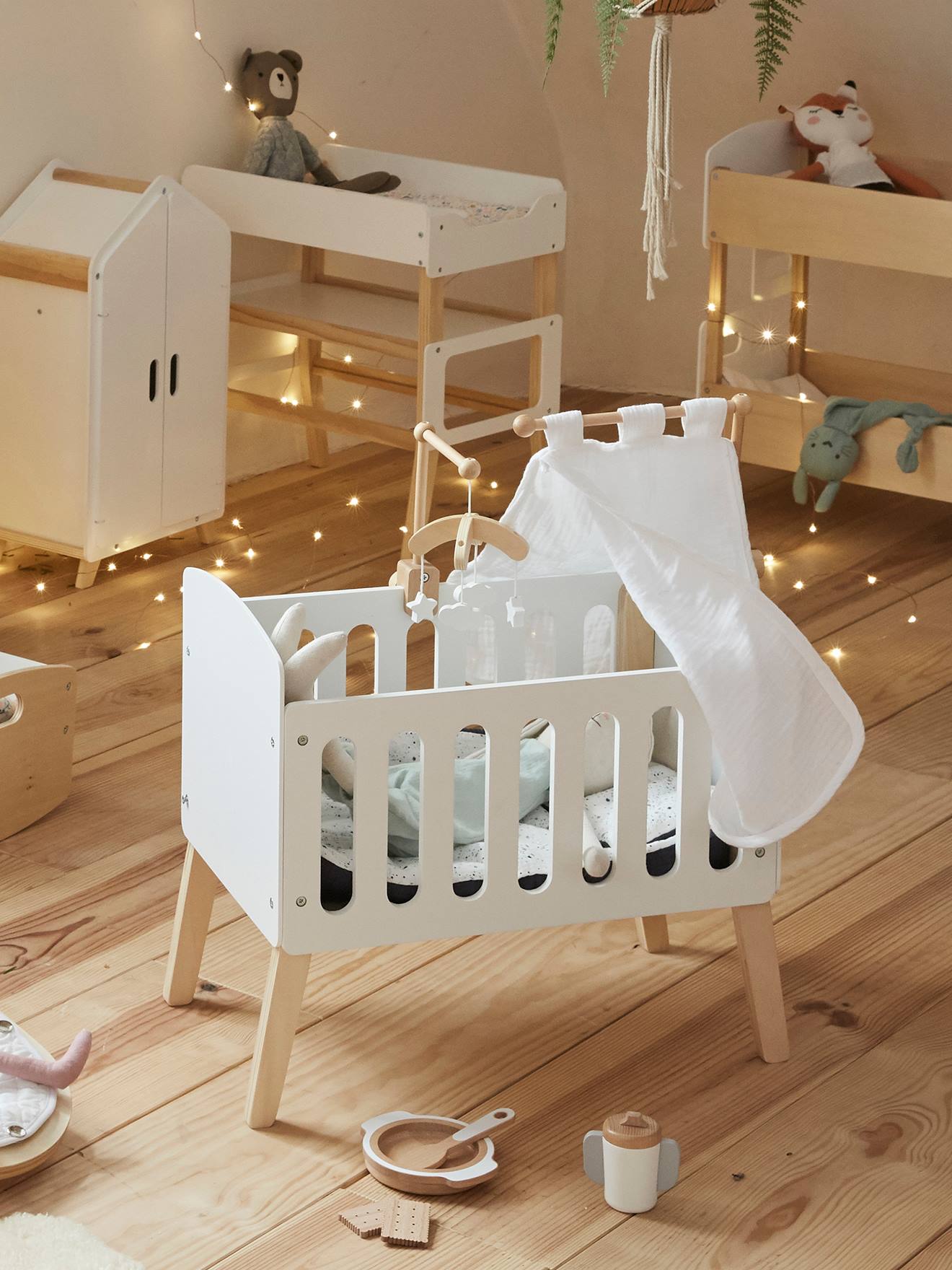 Ciel de lit pour lit poupon en bois FSC® blanc