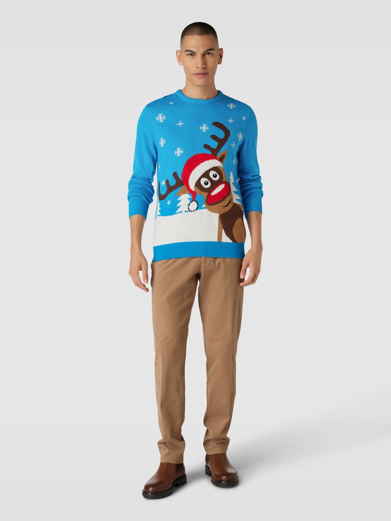 Strickpullover im Allover-Look mit Rundhalsausschnitt in aqua blau