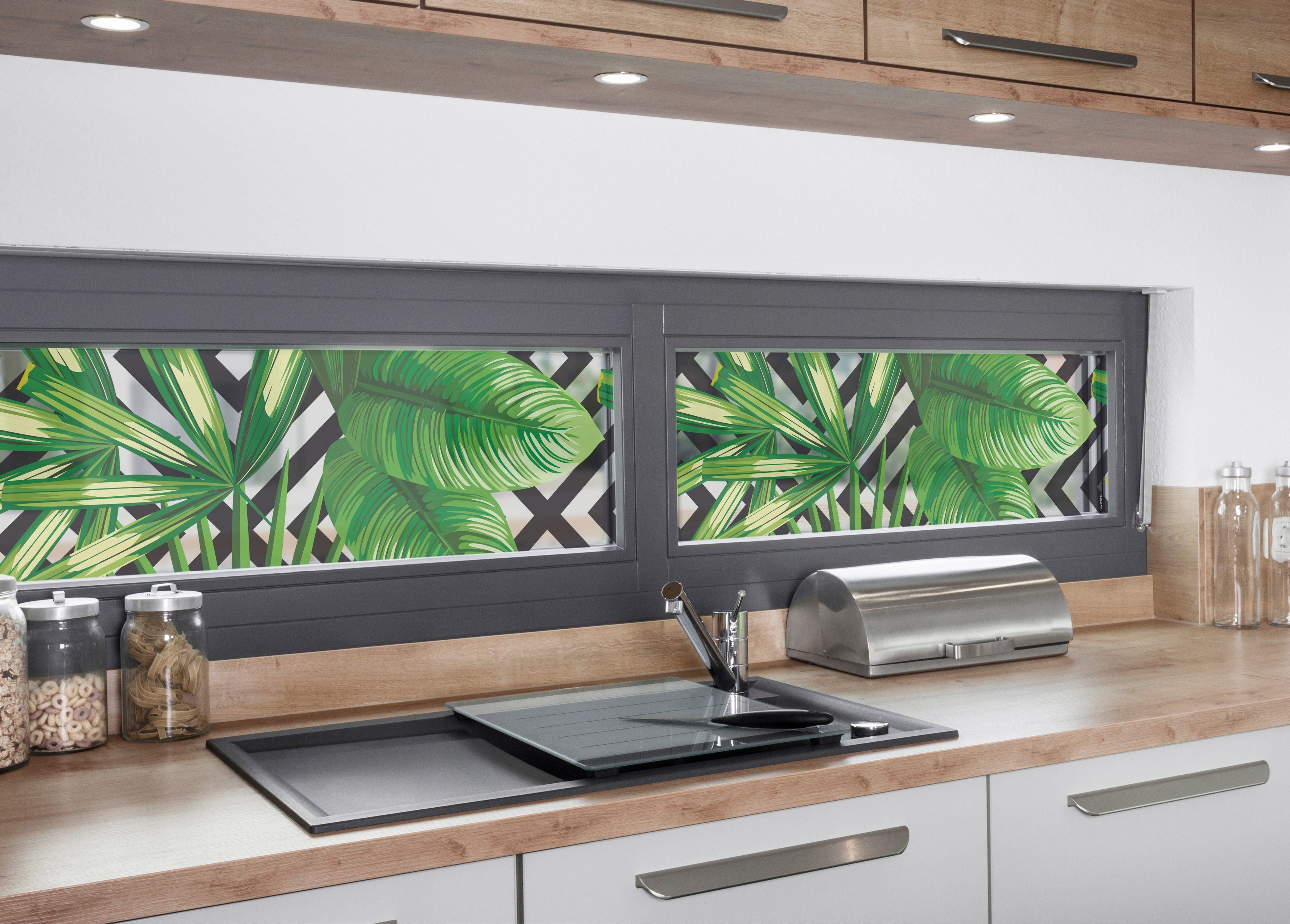 Fensterfolie Look Leaves'n'Cevron, MySpotti, halbtransparent, glatt, 200 x 30 cm, statisch haftend