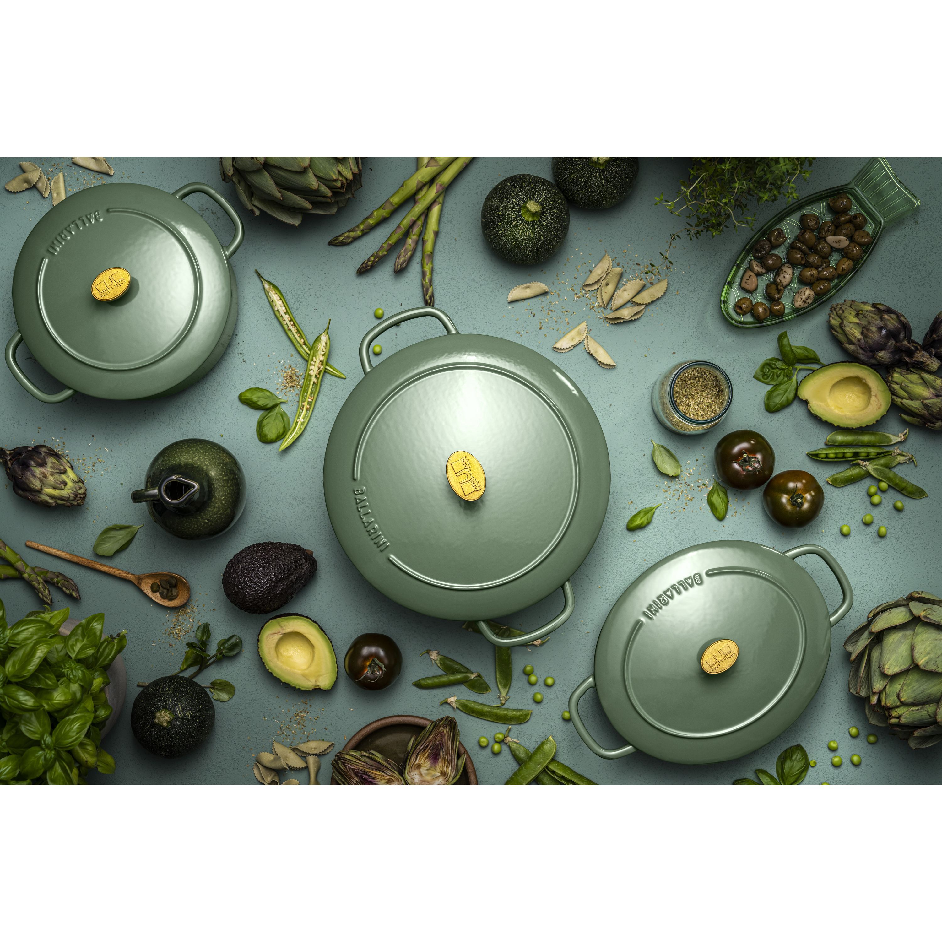 Cocotte 29 cm, oval, Grün, Gusseisen