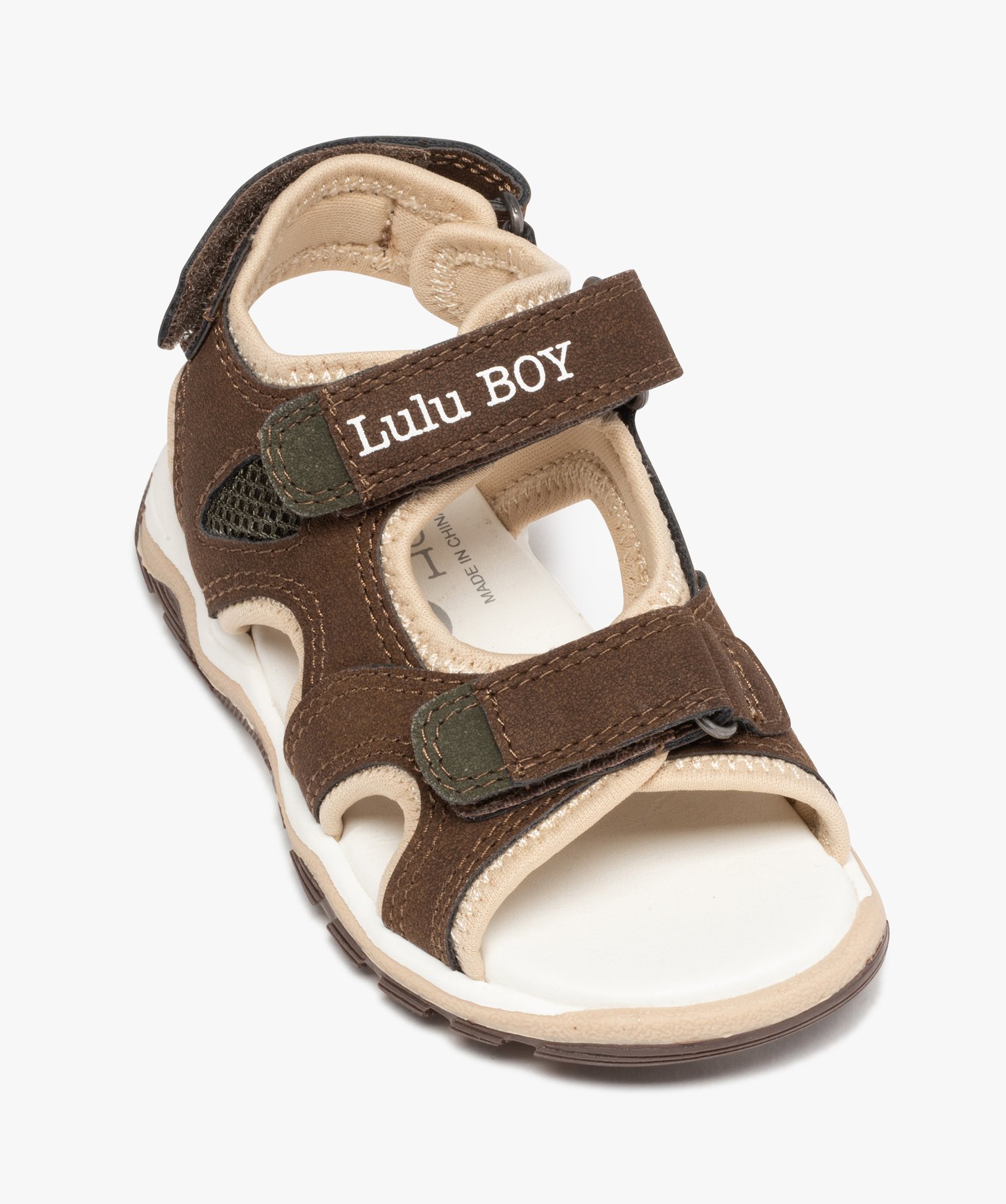 Sandales sport Garçon unies à scratchs - LuluCastagnette marron | GEMO