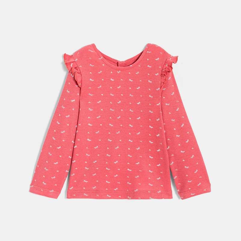 T-shirt maille côtelée à volants bébé fille