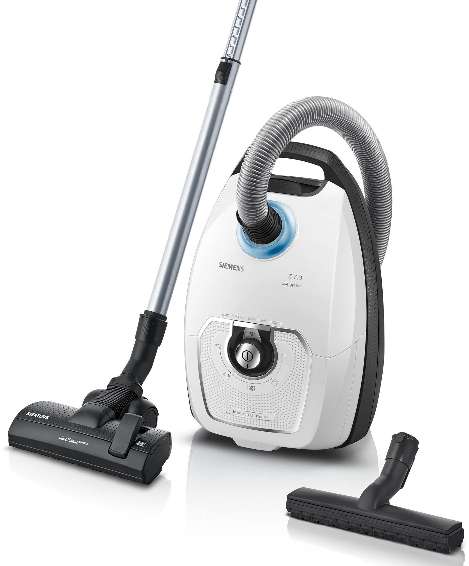 SIEMENS Bodenstaubsauger VSZ7442S, 650 W, mit Beutel, besonders leise, inkl. Hartbodendüse, Fugendüse und XXL-Polsterdüse