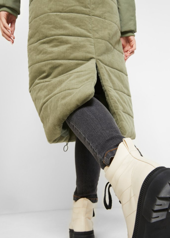 Langer Wintermantel mit Cord und Tunnelzug