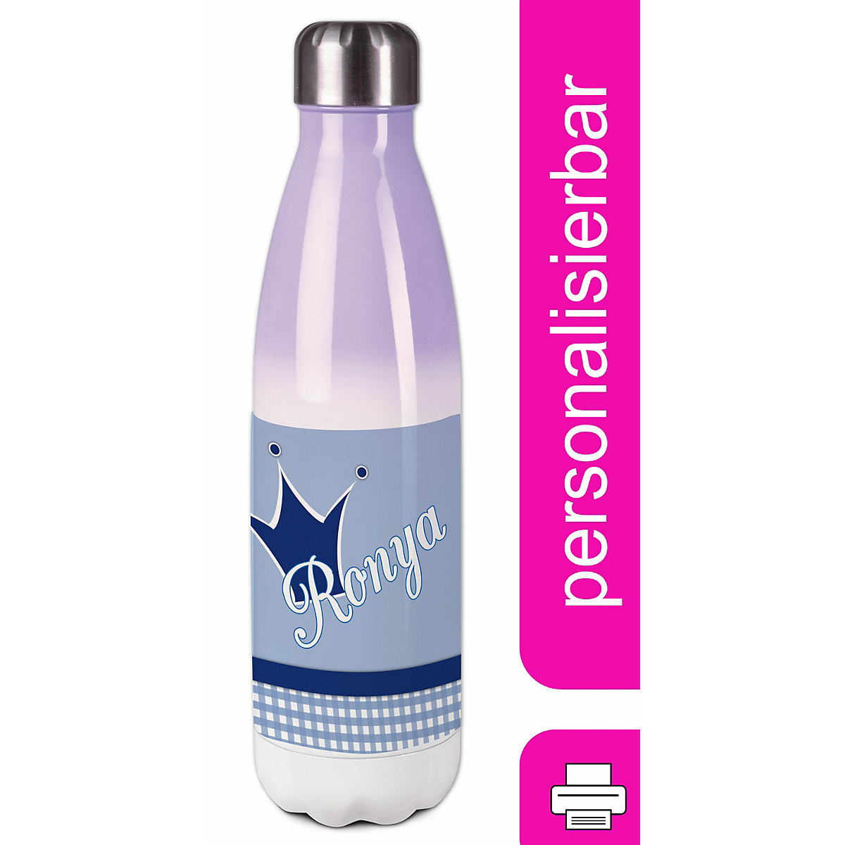 Edelstahl Kinder Thermoflasche / Trinkflasche bunt Krone Farbe blau Spülmaschinenfest, Auslaufsicher, Bruchfest, Doppelwandig, Für Heißgetränke geeignet, Mit Deckel, Isoliert
