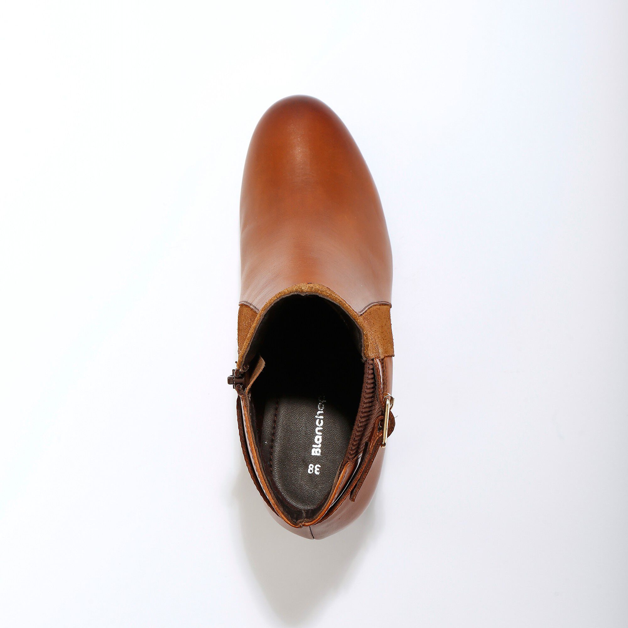 Boots en cuir bi-matière élastiquées à boucle et à talon