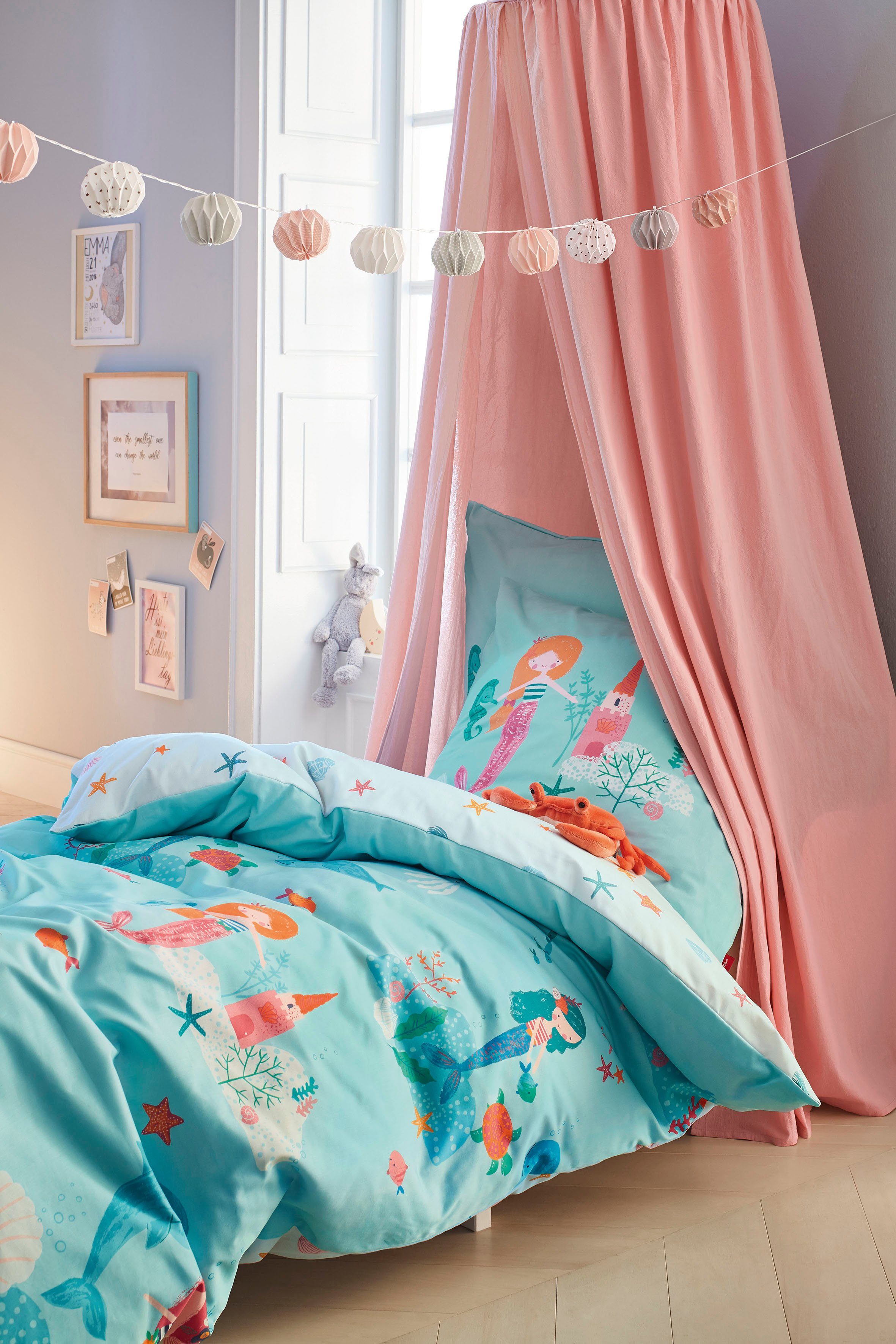 Kinderbettwäsche Meerjungfrau, s.Oliver Junior, Satin, mit Meerjungfraumotiven