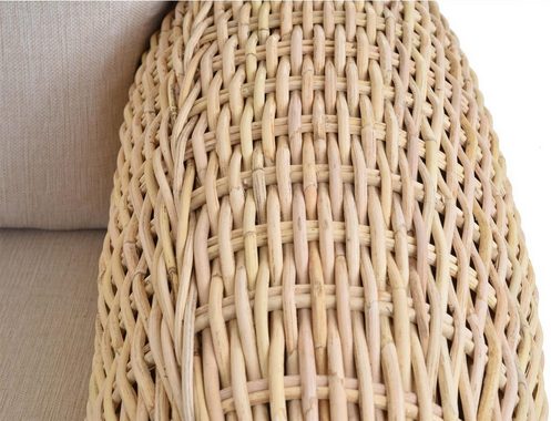 Krines Home Loungesofa Rattan-Sofa Chester 3-Sitzer Liegesofa Wintergarten Couch/ Polster