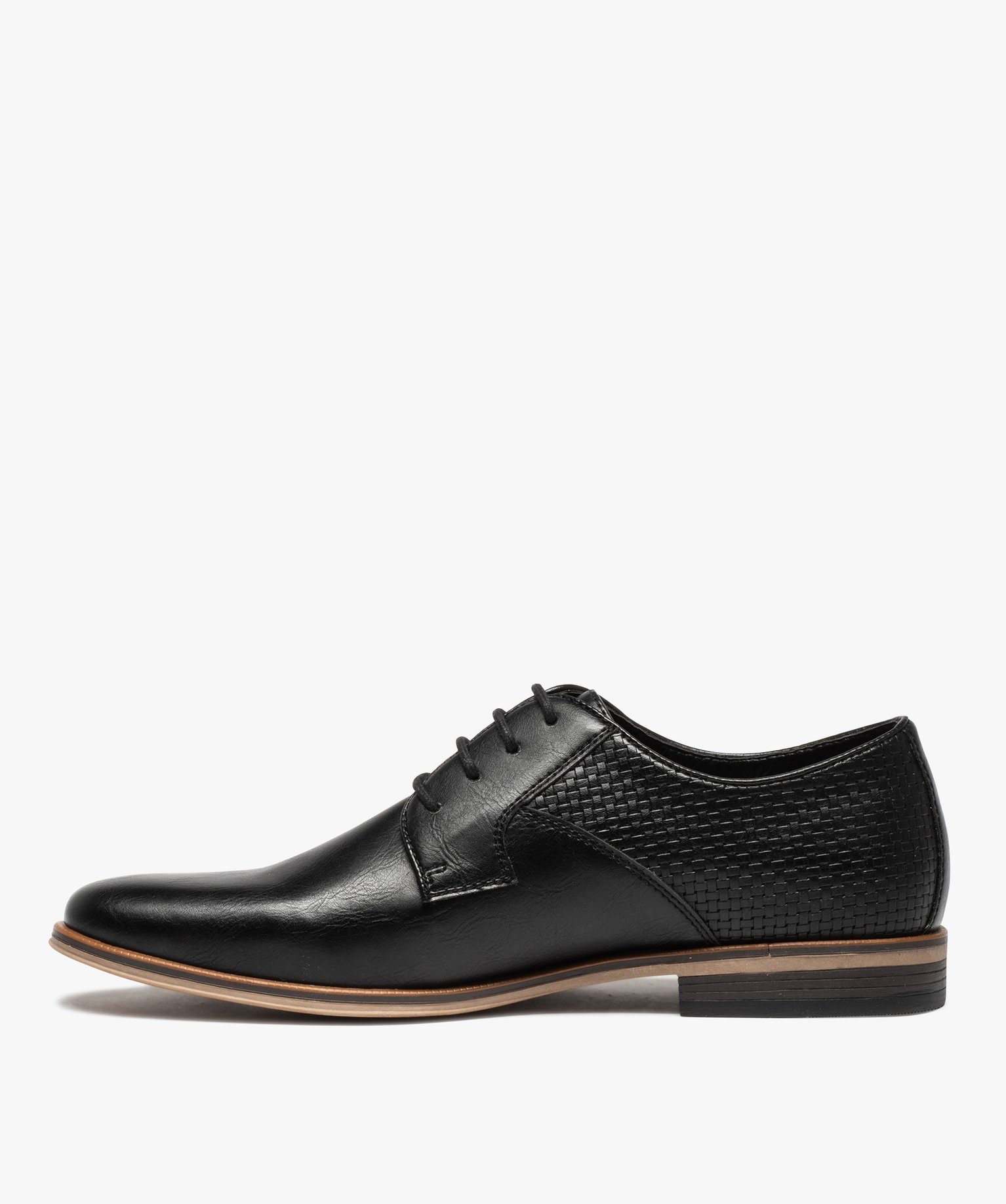 Derbies homme unis en matière lisse avec effet tressé noir | GEMO