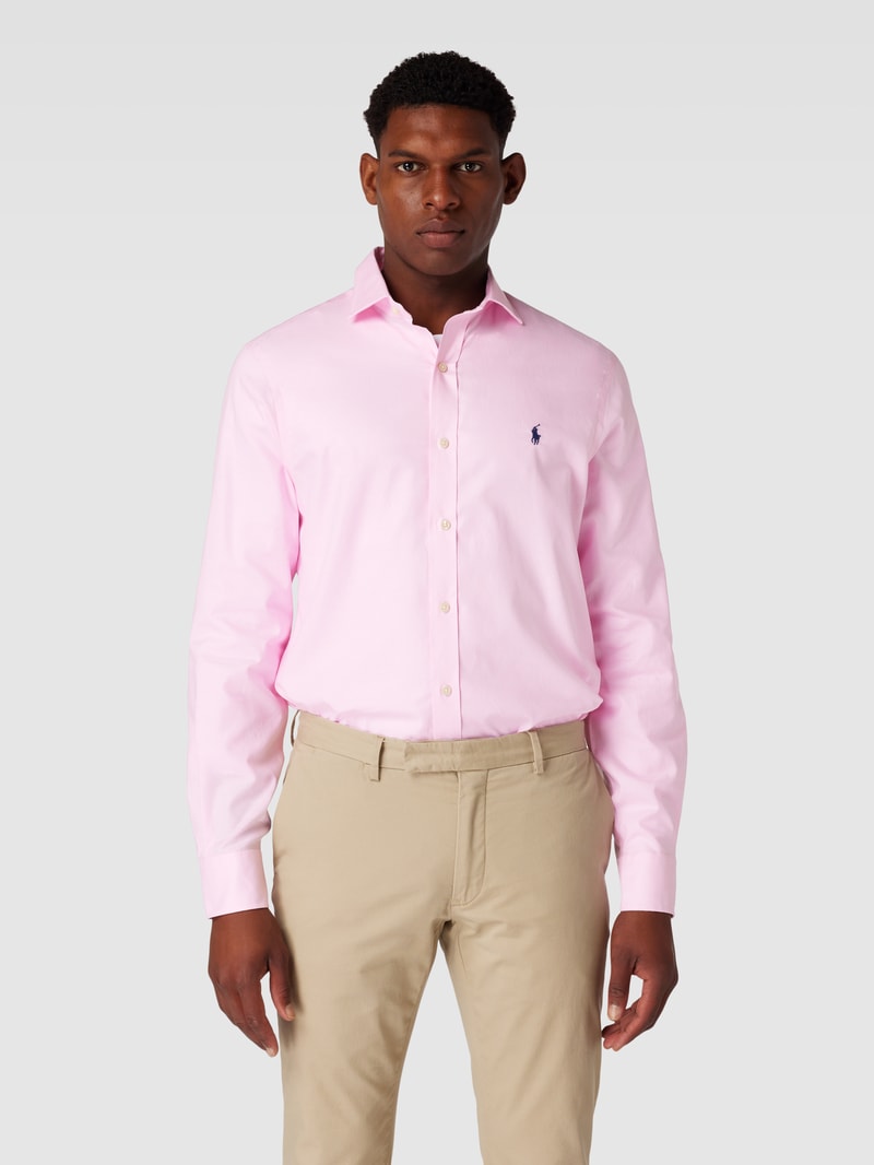 Slim Fit Business-Hemd mit Logo-Stitching in pink