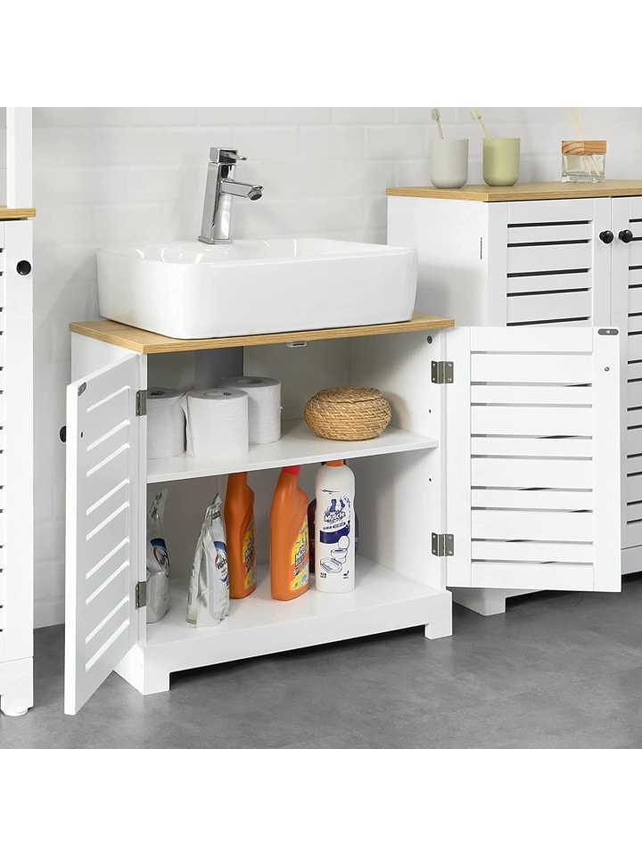 SoBuy Waschbeckenunterschrank in Weiß und Natur - (B)60 x (H)59 x (T)30cm günstig kaufen onesize