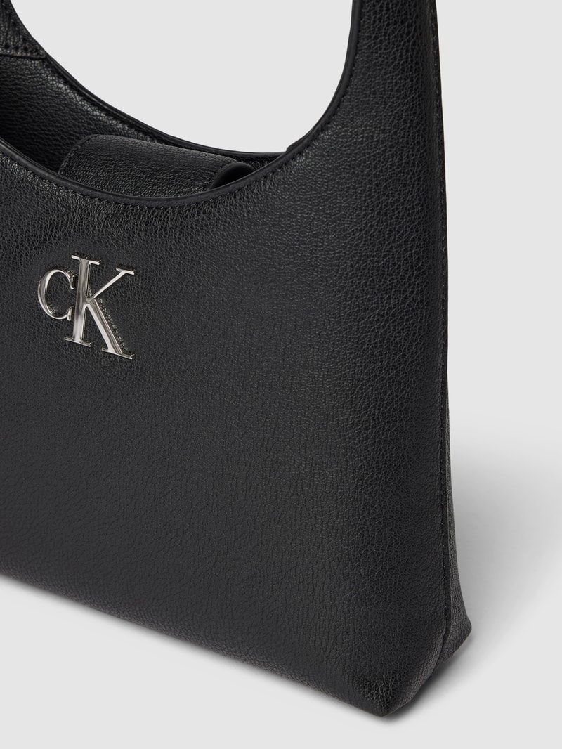 Schultertasche mit Label-Applikation Modell 'MINIMAL MONOGRAM' in black
