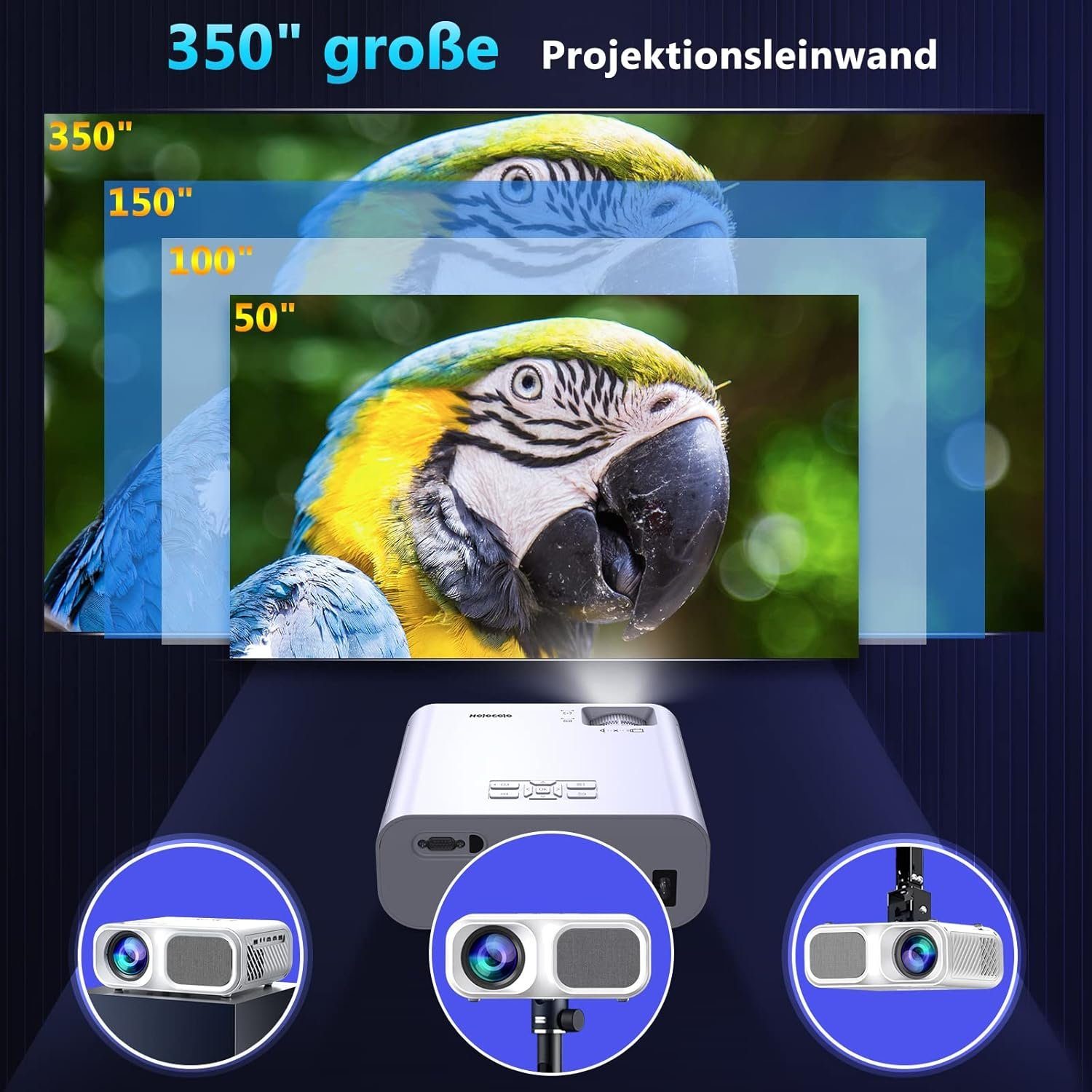 Hojocojo Portabler Projektor (9800 lm, 1080P px, 5G WLAN & Bluetooth 5.1 Full HD S21 Projektor mit 300 Riesenbildschirm)