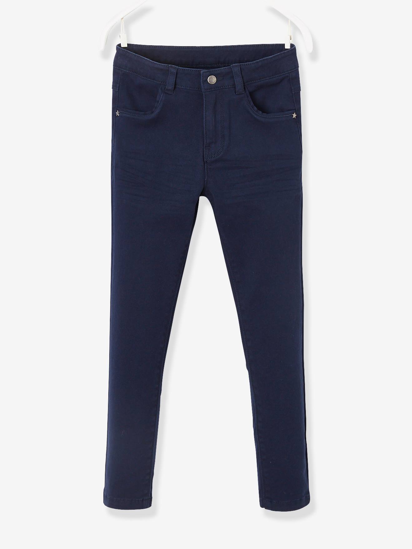 Pantalon slim fille MorphologiK tour de hanches LARGE marine grisé