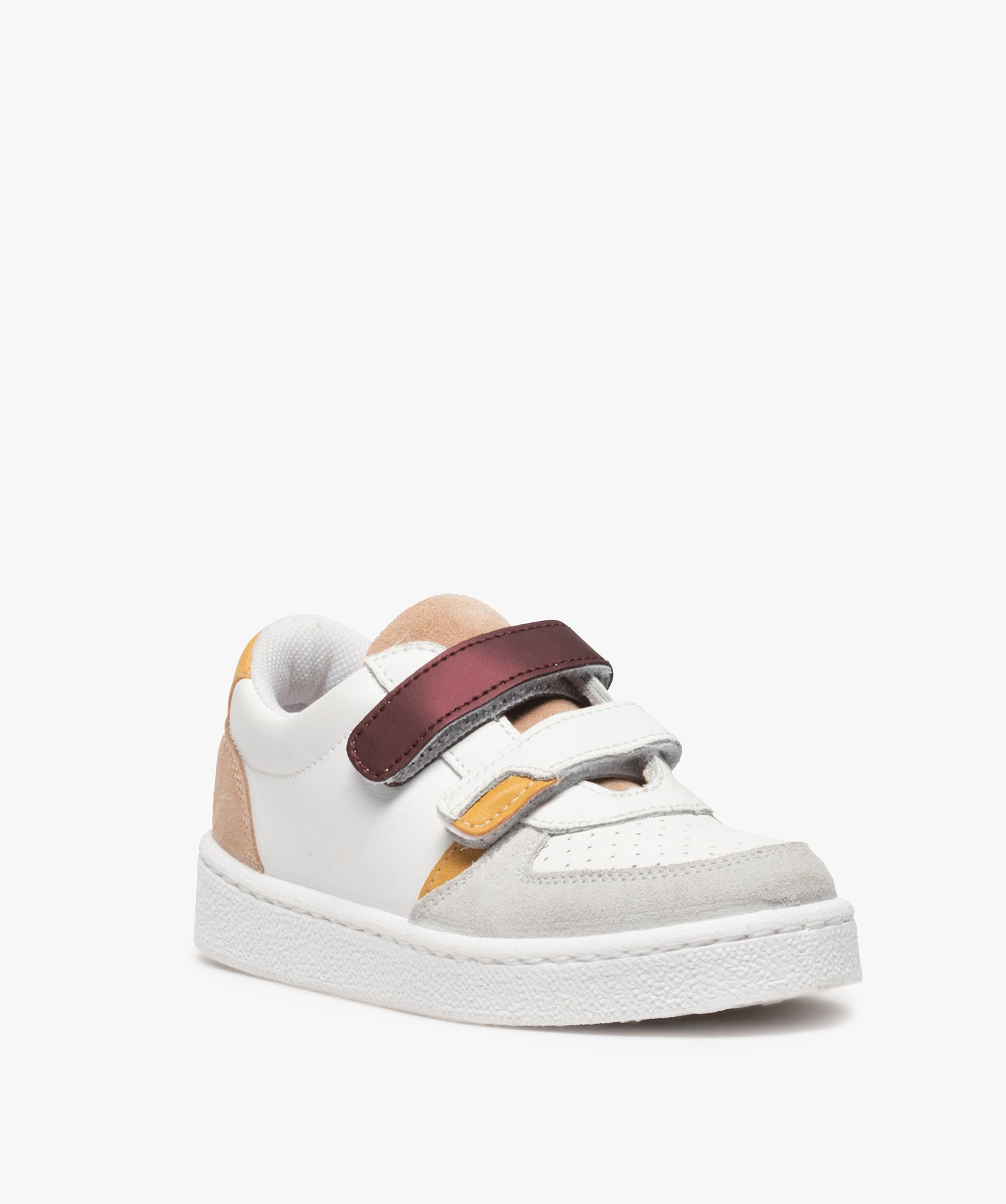 Baskets fille colorées en cuir fermeture scratch blanc | GEMO