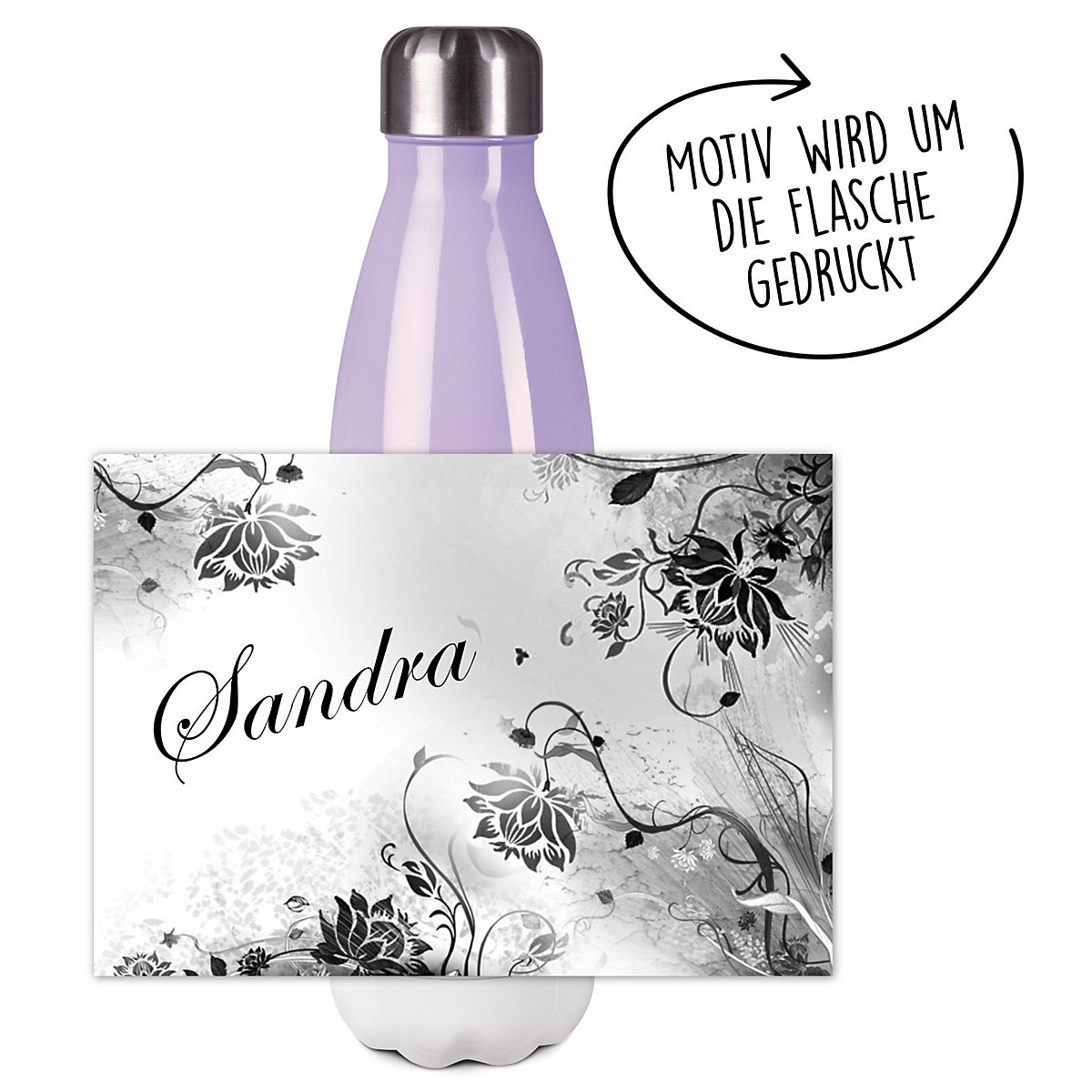 Edelstahl Kinder Thermoflasche / Trinkflasche bunt Blumenranke Farbe schwarz weiß Spülmaschinenfest, Auslaufsicher, Bruchfest, Doppelwandig, Für Heißgetränke geeignet, Mit Deckel, Isoliert