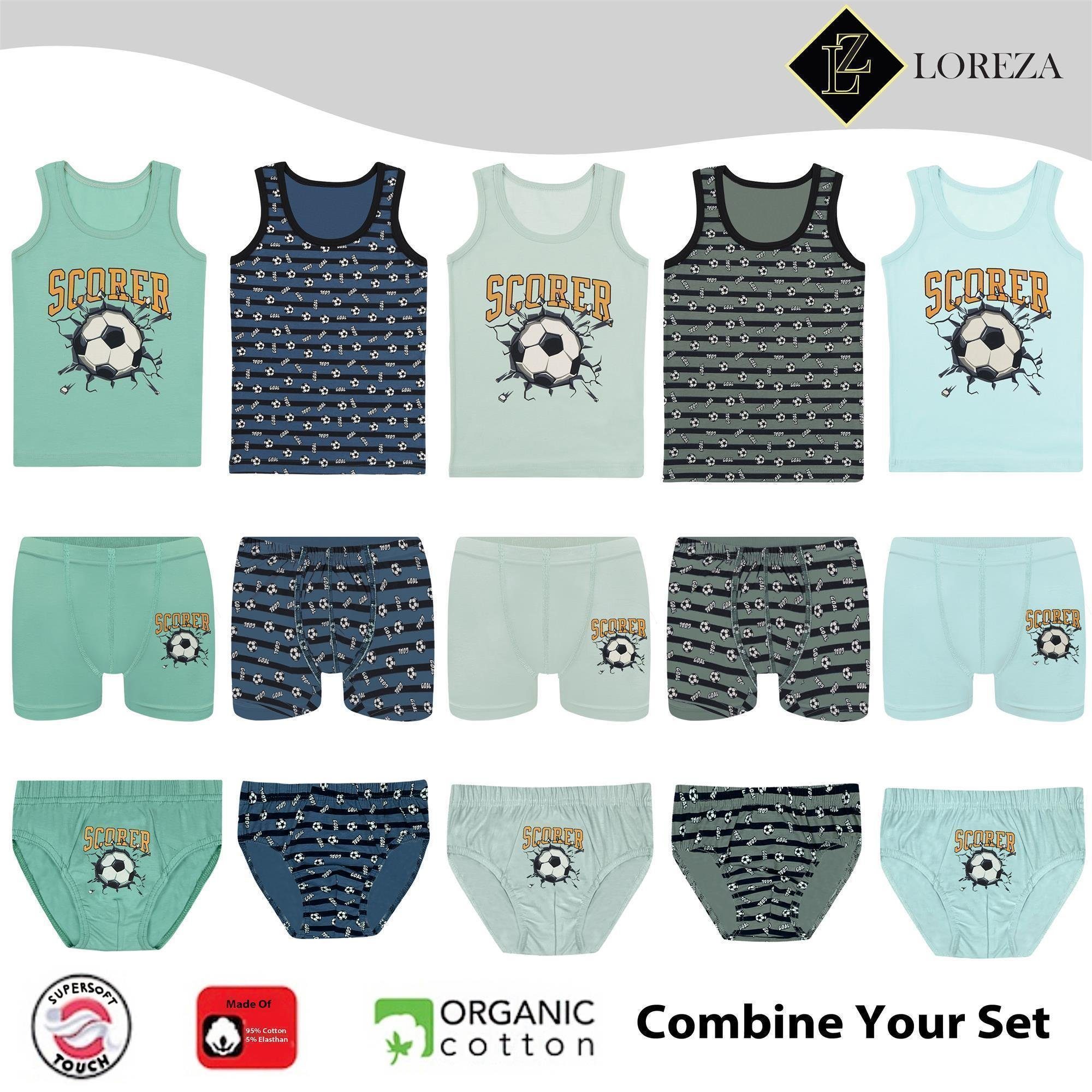 LOREZA Boxershorts 5 Jungen Boxershorts Unterhosen aus Baumwolle Unterwäsche - Scorer (Spar-Packung, 5-St)