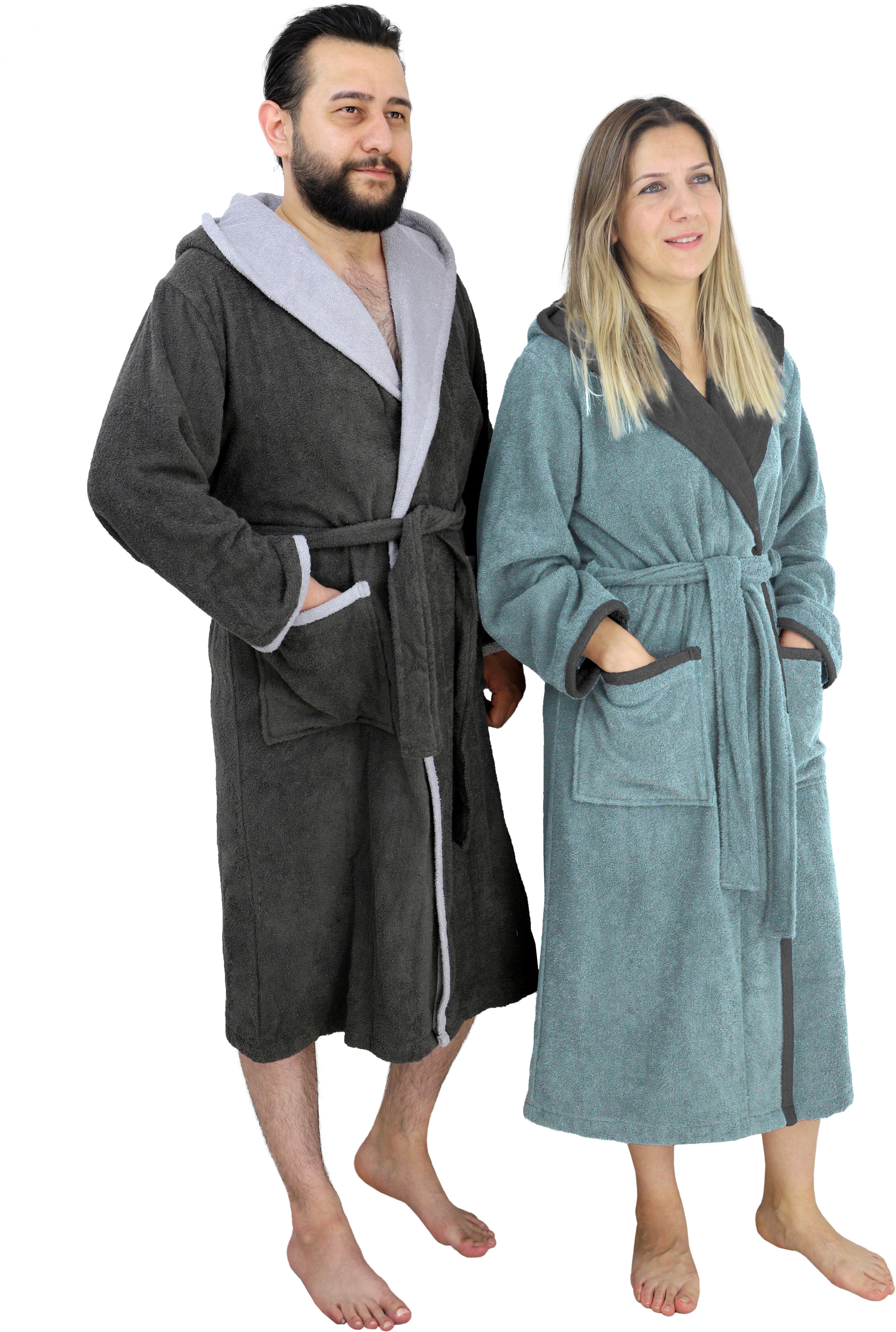 Home affaire Unisex-Bademantel Condes, Langform, Baumwolle, Kapuze, Gürtel, Damen und Herren Bademantel, Doubleface Optik, XS-3XL