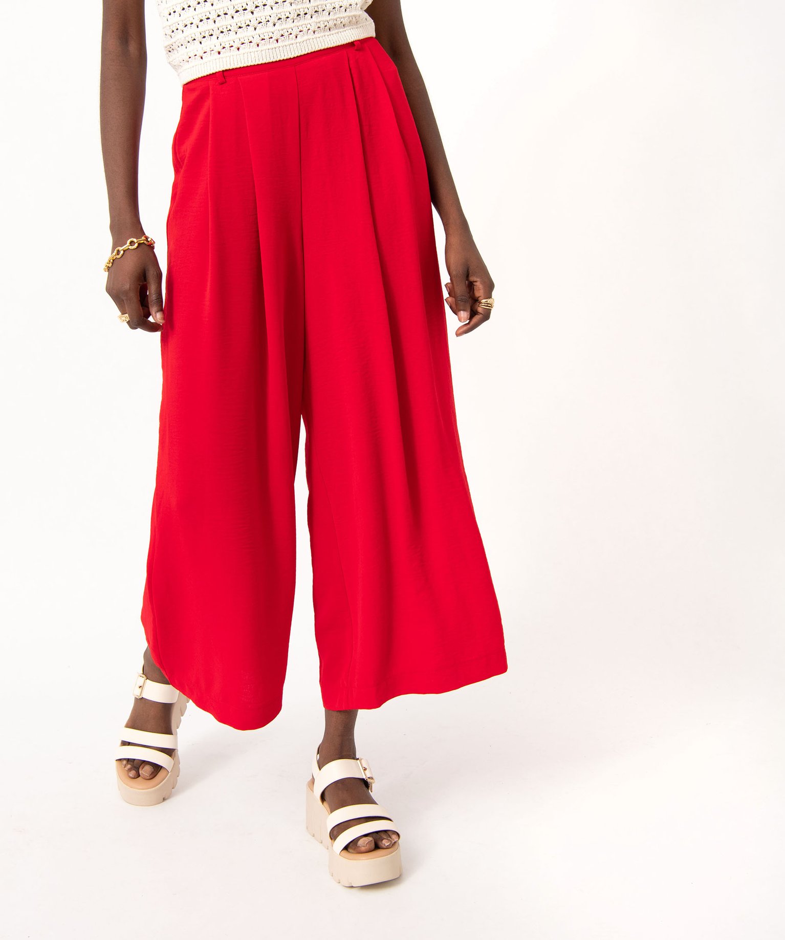 Pantacourt large en toile fluide femme rouge | GEMO