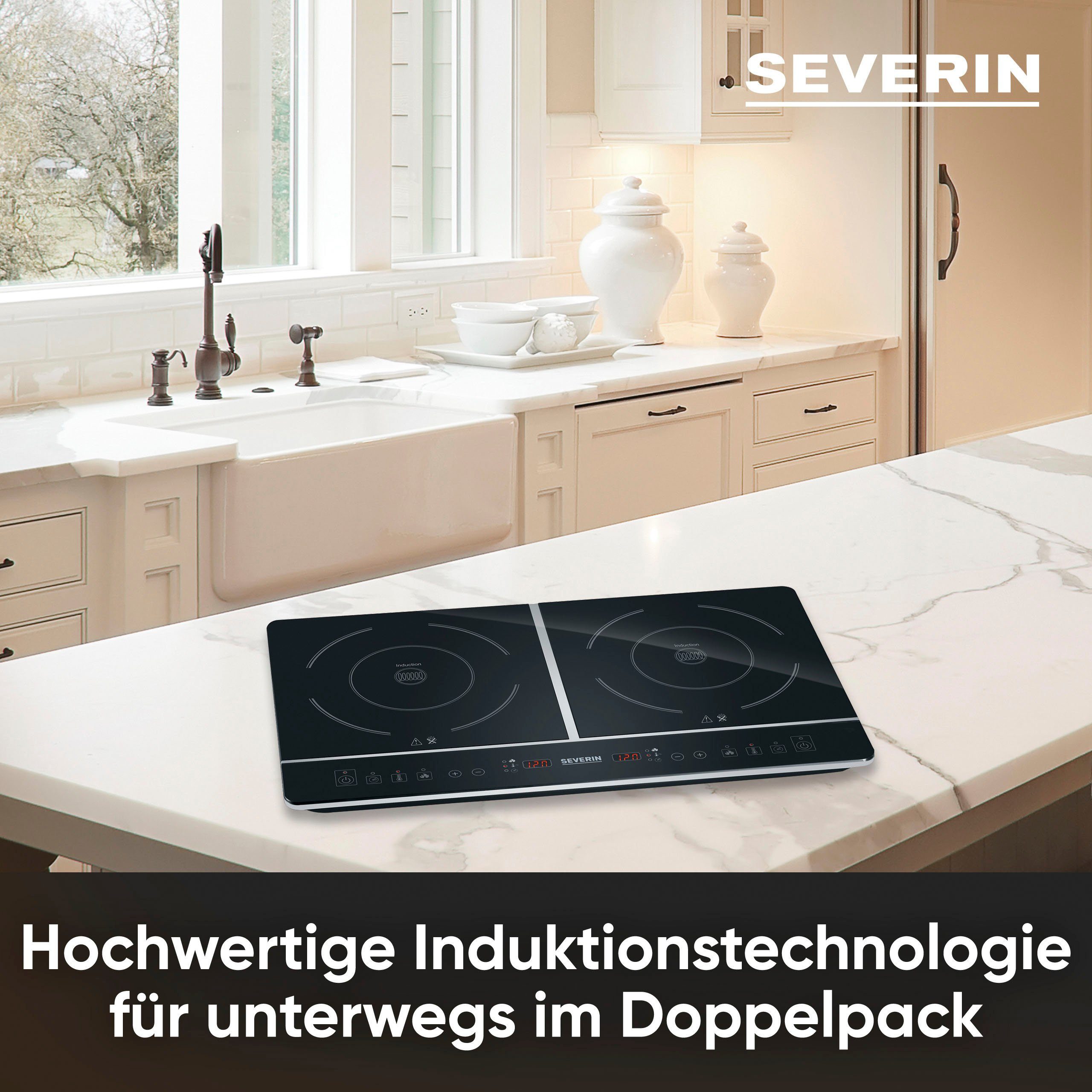 Severin Doppel-Induktionskochplatte DK 1031, Timerfunktion, automatische Topferkennung, Glaskeramik
