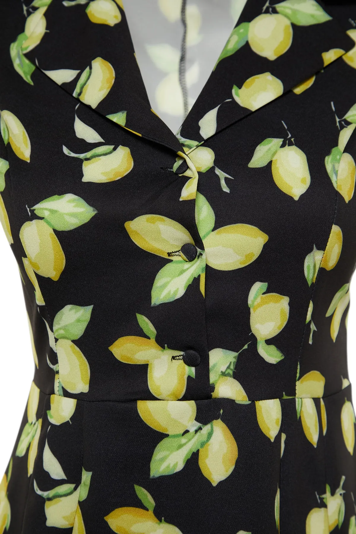Trendyol Collection  Schwarzes Mini-Webkleid mit Ballonärmeln und Zitronenmuster TWOSS20EL1999