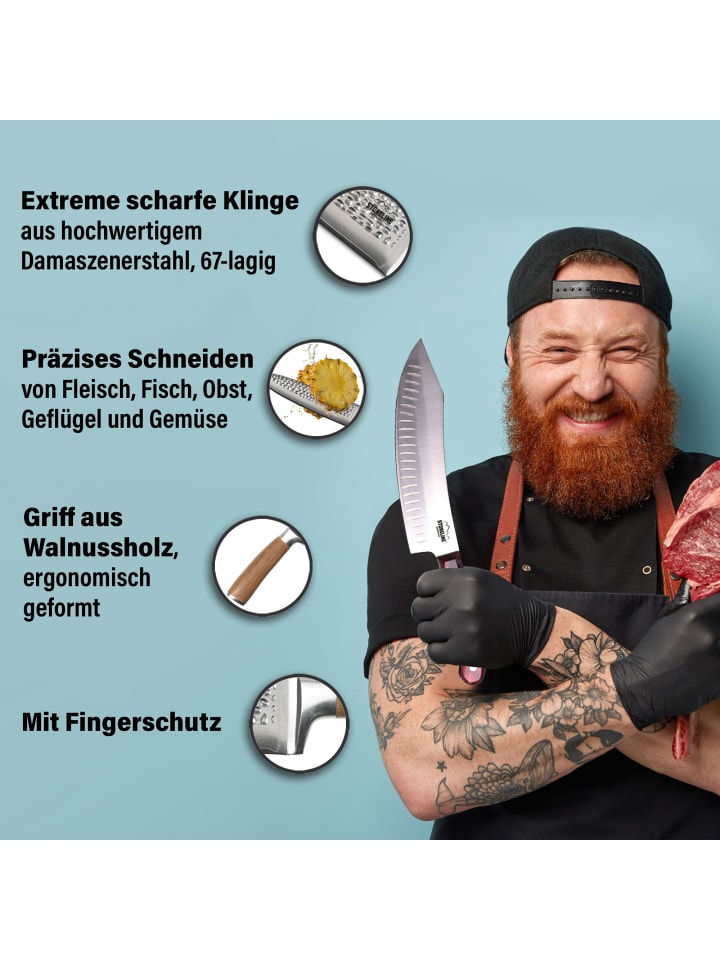 Stoneline Santokumesser 30,5 cm | Damast - Hammerschlag in Holzoptik günstig kaufen onesize