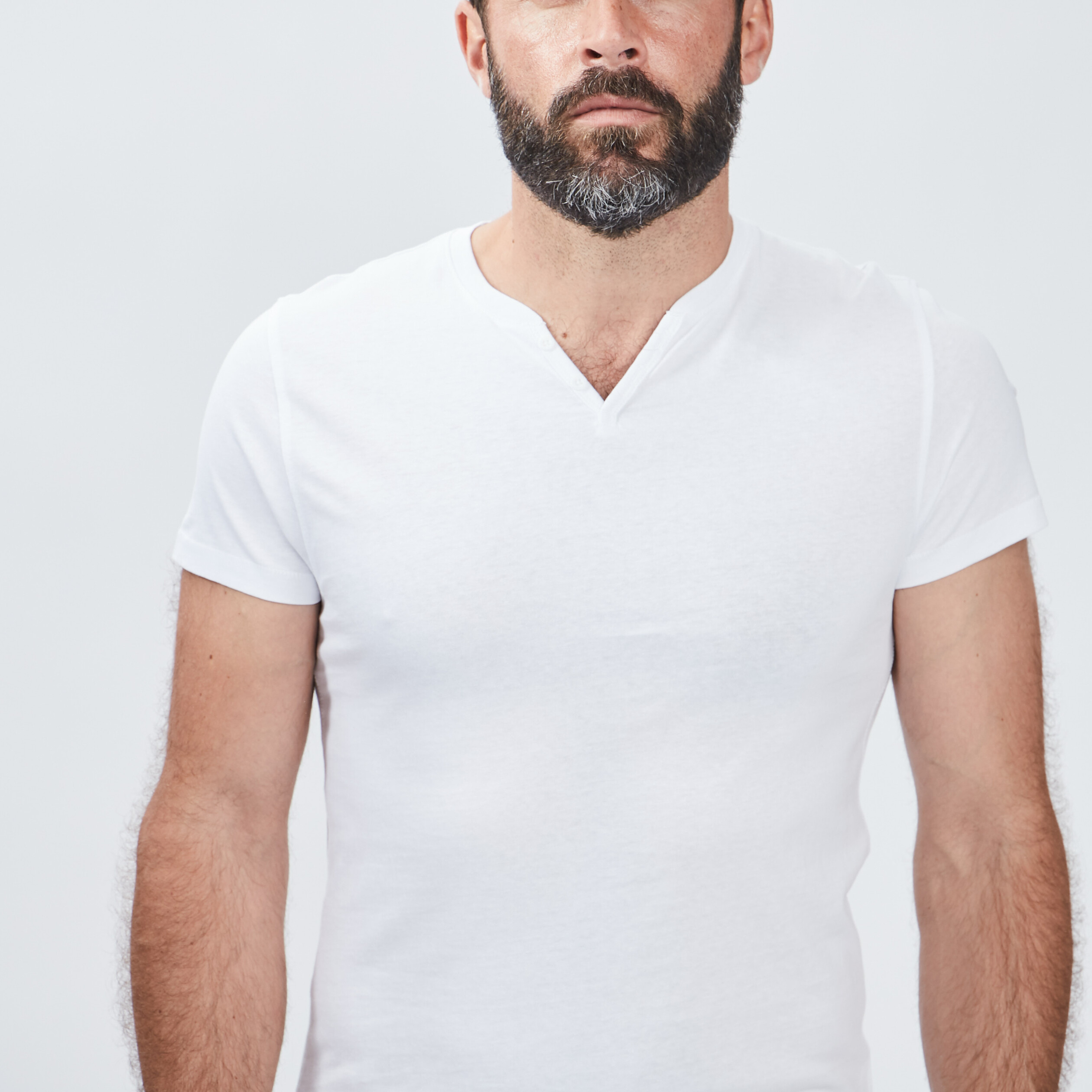 T-shirt manches courtes col tunisien blanc homme | La Halle