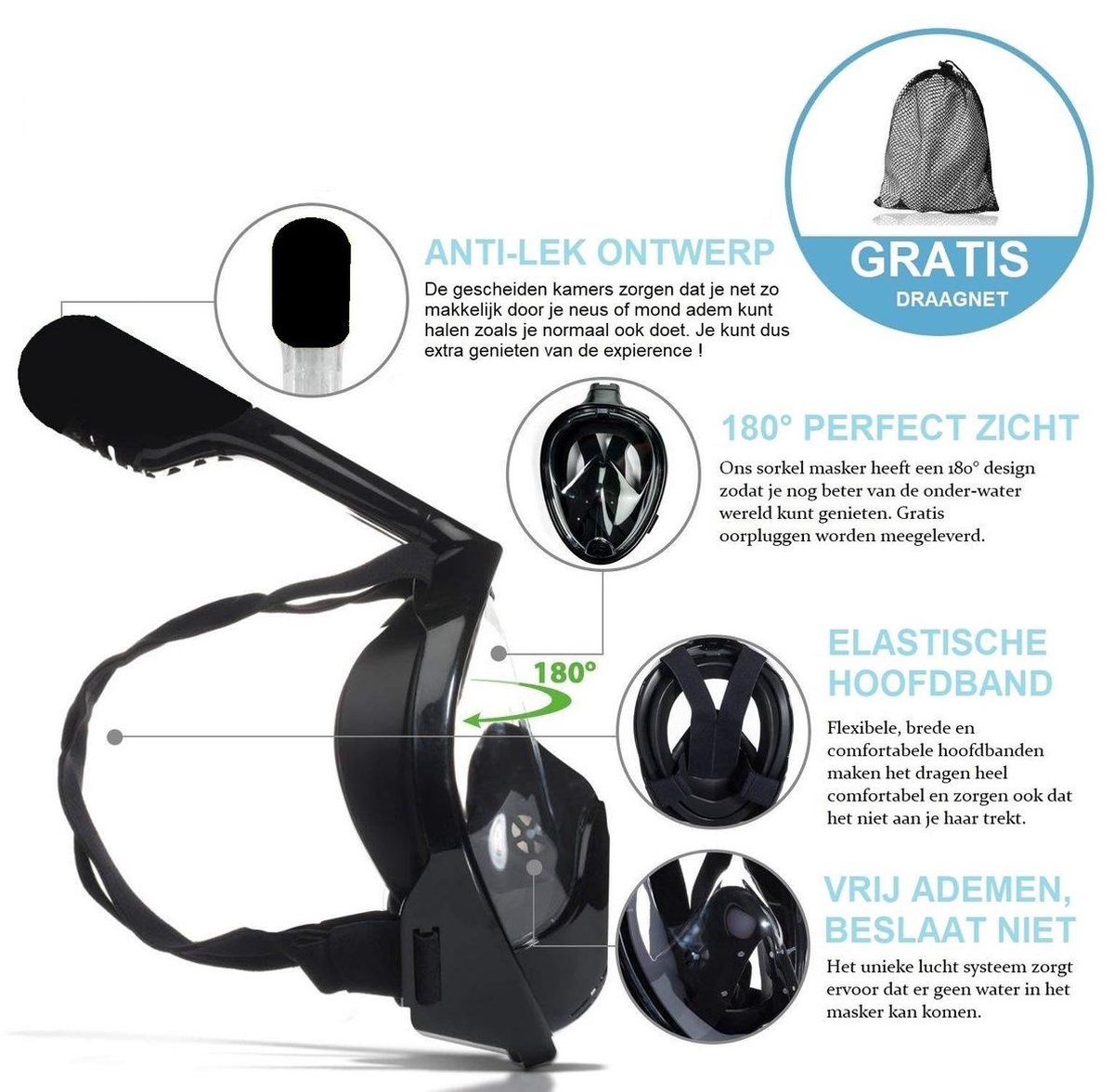 Campingwise L/XL schwarzer Vollgesichts-Tauchmaske