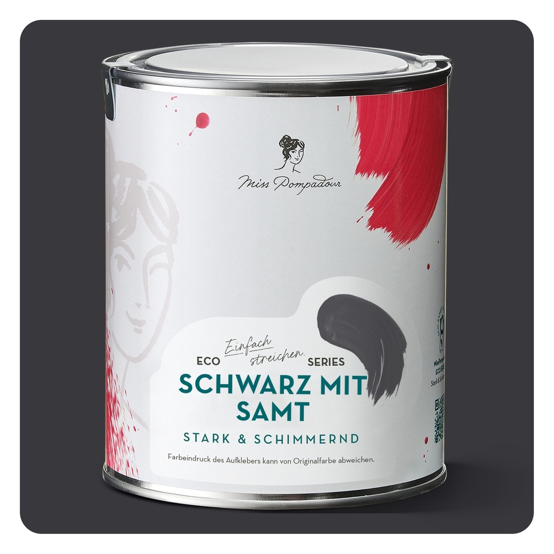 MissPompadour Holzlack Schwarz mit Samt - seidenmatte Holzfarbe Innen & Außen 1L, hochdeckende Möbelfarbe ohne Schleifen - für Holz, Metall, Kunststoff