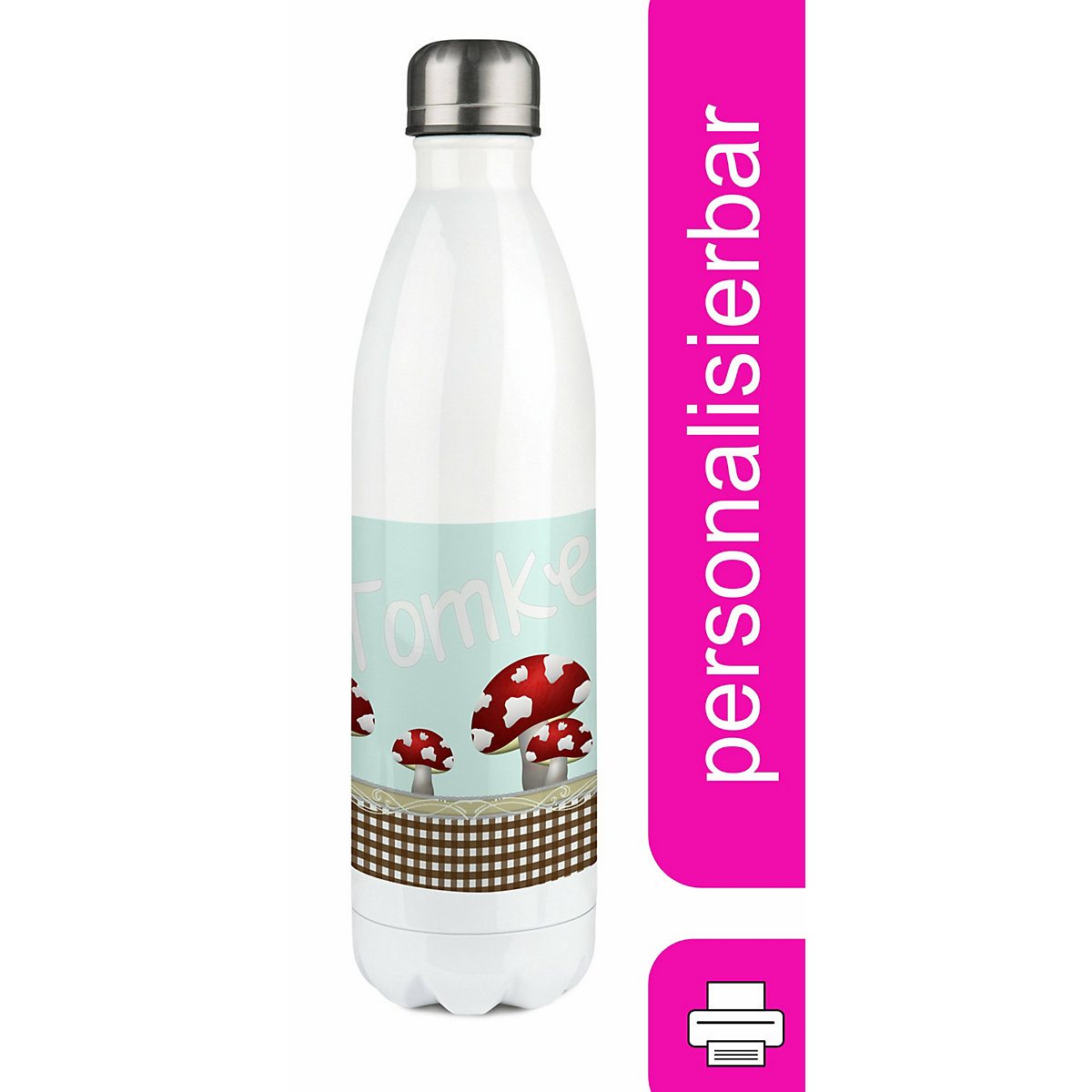 Edelstahl Kinder Thermoflasche / Trinkflasche bunt Pilz Farbe hellblau Spülmaschinenfest, Auslaufsicher, Bruchfest, Doppelwandig, Für Heißgetränke geeignet, Mit Deckel, Isoliert