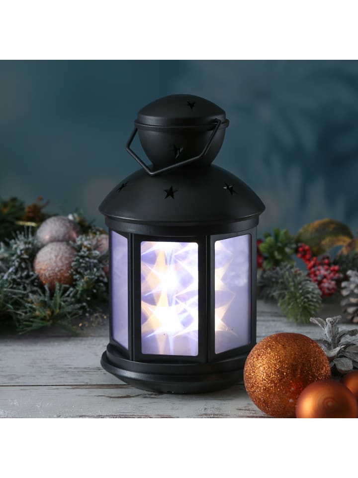 MARELIDA LED Laterne weiße Sternenmuster bewegt oder Dauerleuchten H: 22cm in schwarz günstig kaufen onesize