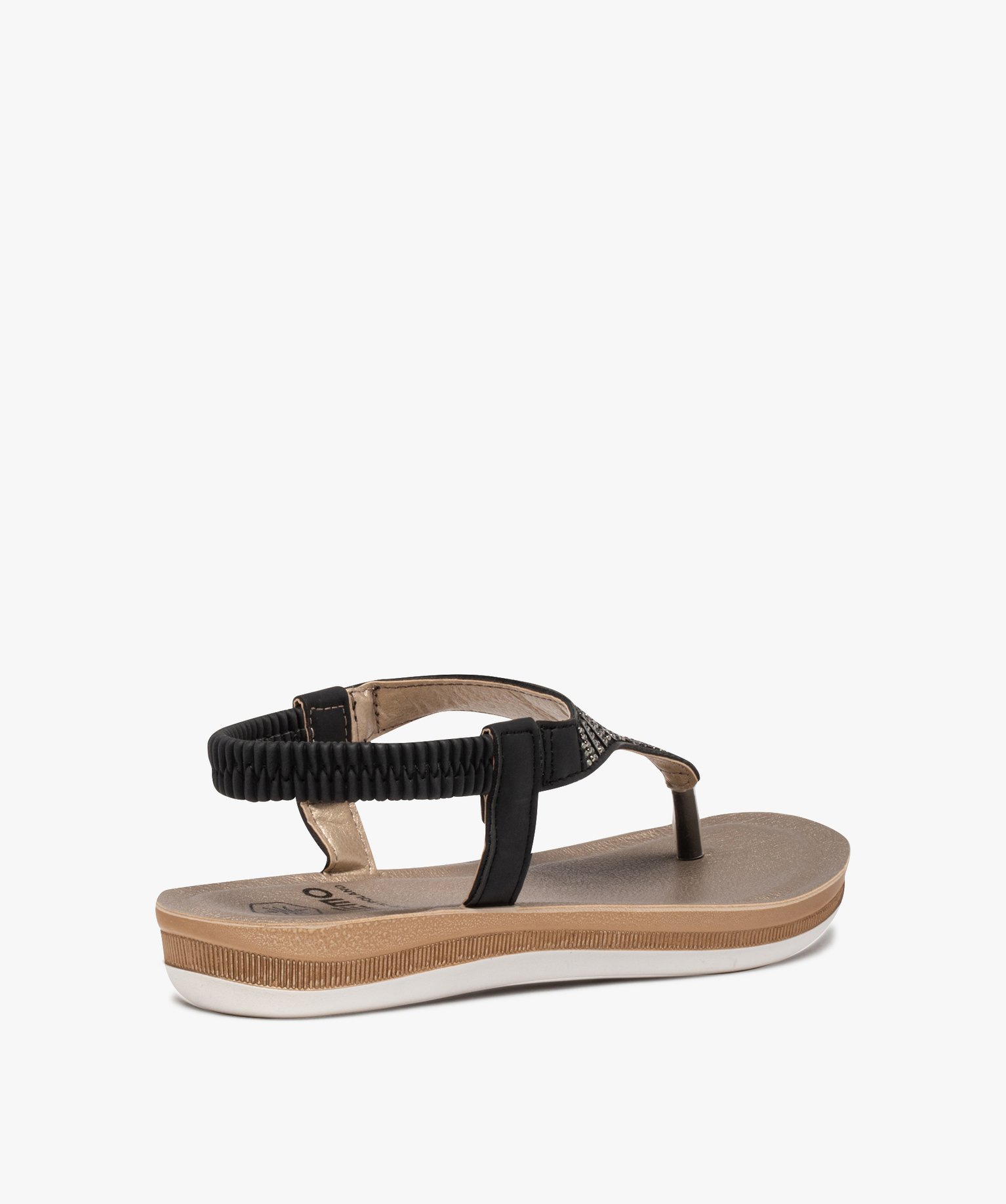 Sandales femme plates à entre-doigts ornées de strass noir | GEMO