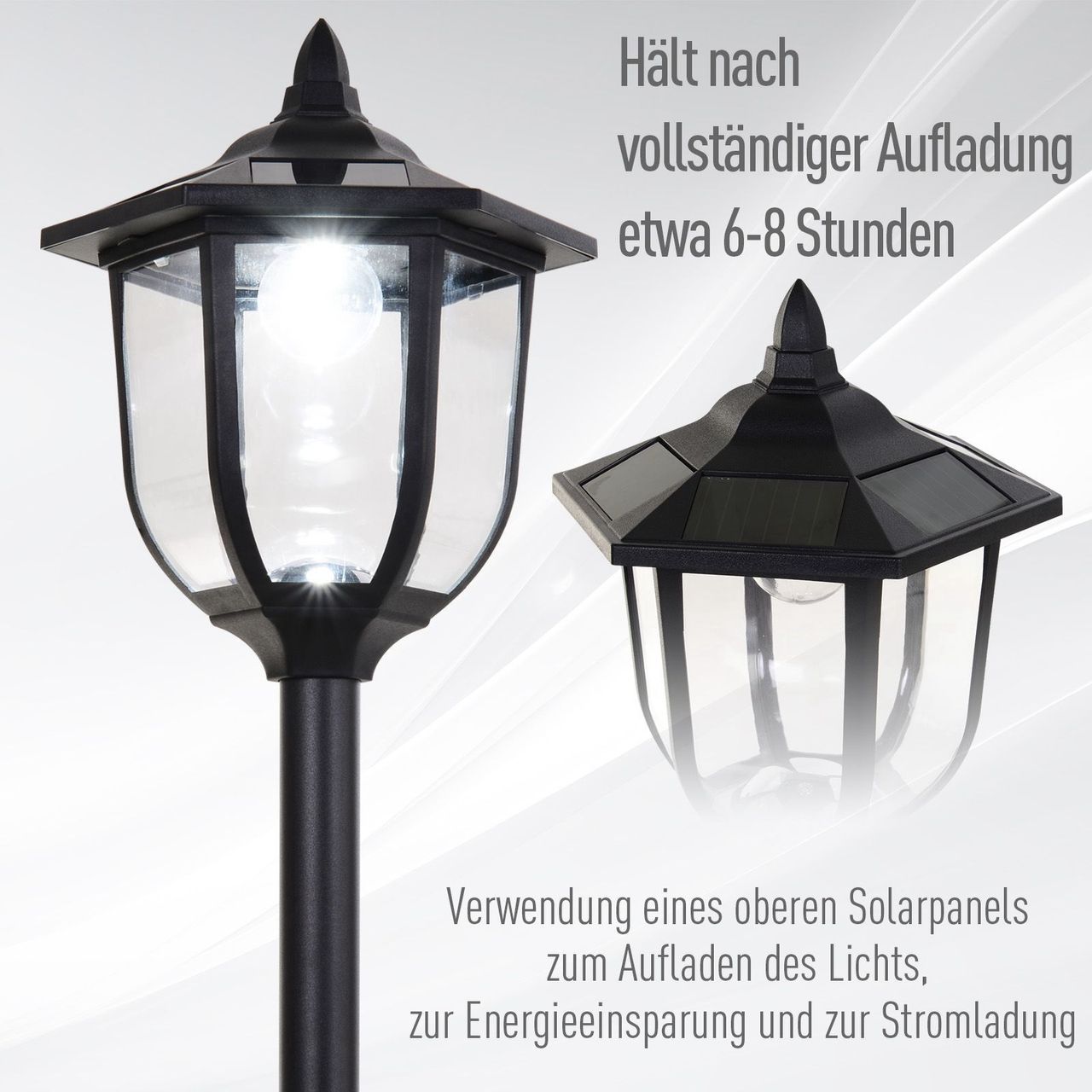 Outsunny Solar LED Gartenlaterne, 30/60 Lumen, Kunststoff, Schwarz