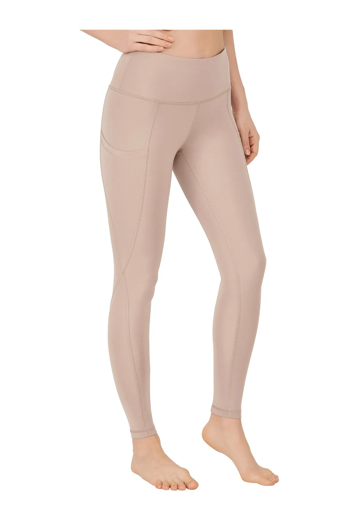 LOS OJOS  Beigefarbene, kompakte Sport-Leggings mit hoher Taille und doppelter Tasche für Damen