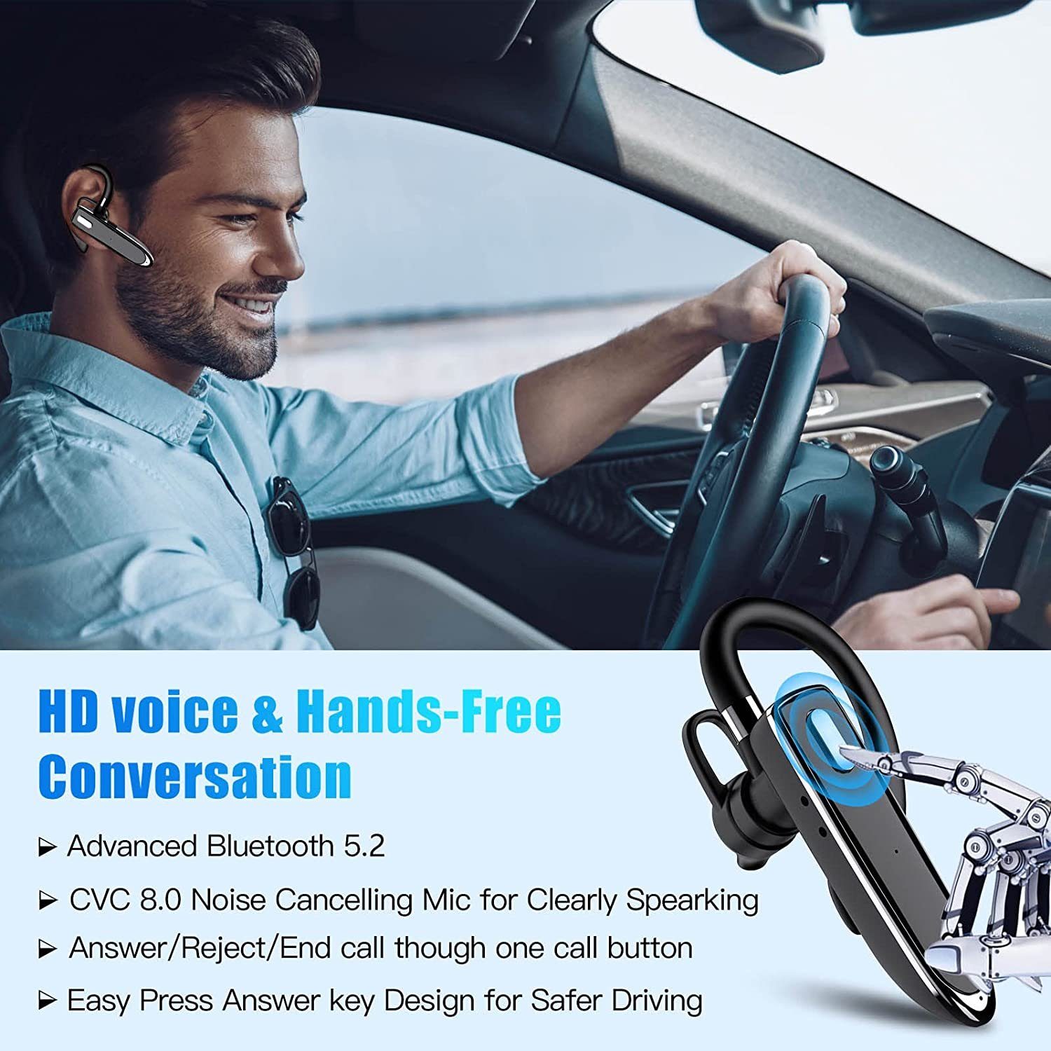 Daskoo mit Mikrofon, In Ear Freispreche Headset Handy Headset Bluetooth-Kopfhörer (kompatibel mit iPhone, Android, Samsung für Autofahren und Geschäft)