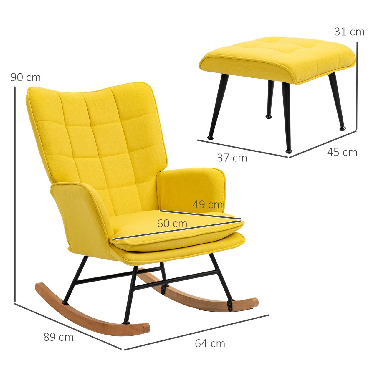 HOMCOM Schaukelstuhl Schwingsessel mit Hocker Relaxsessel mit Leinenoptik