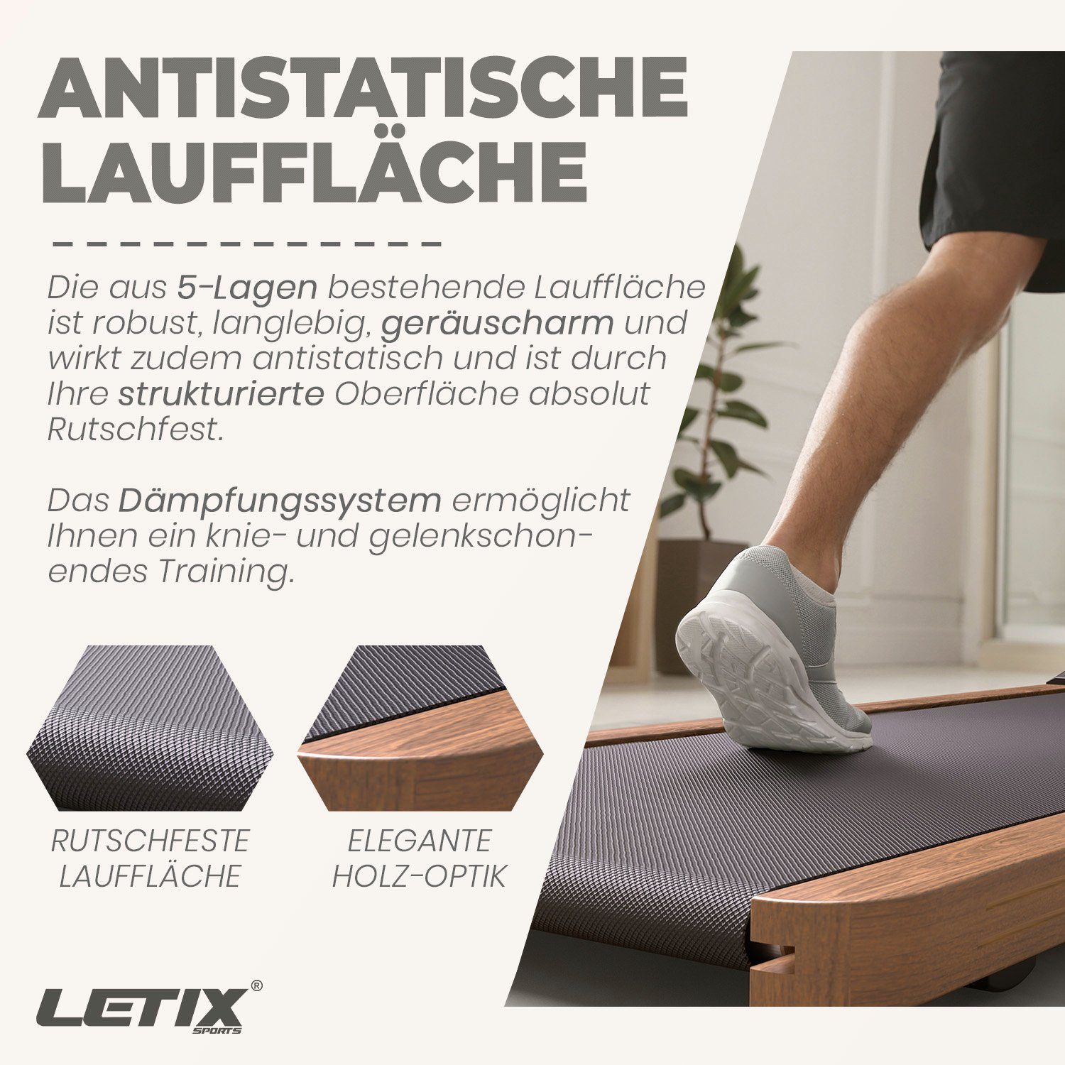 Letix Sports Laufband DeskWalk Motorisiertes Fitnessgerät (mit LCD-Display, Schreibtisch Heimtrainer Elektrisch für zu Hause und Büro)