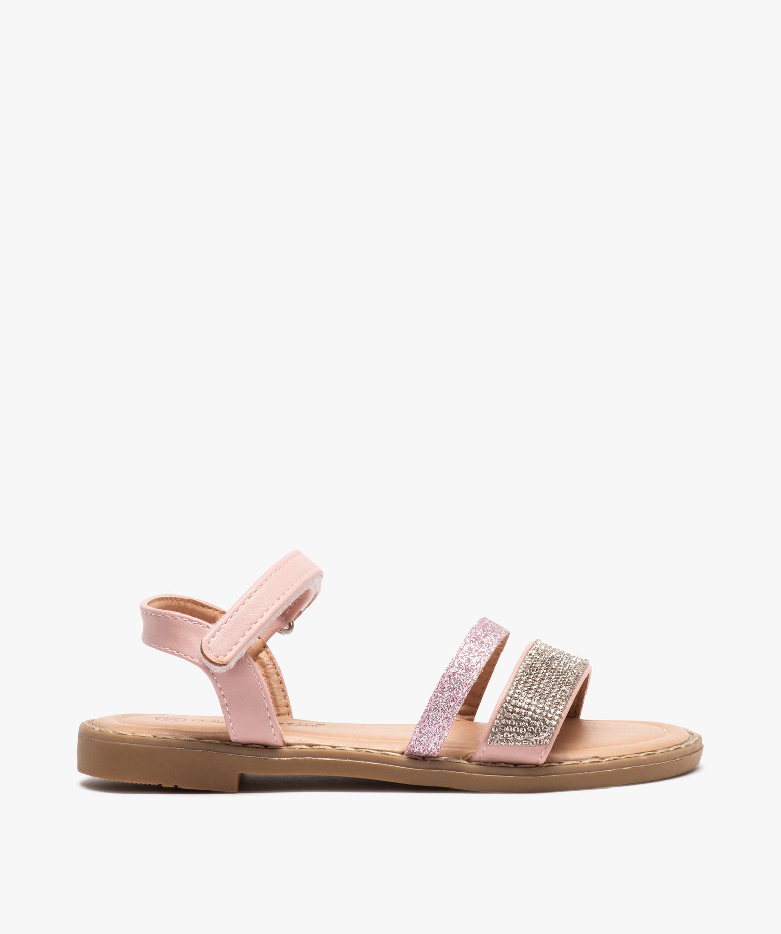Sandales fille à strass et paillettes avec fermeture à scr... rose | GEMO