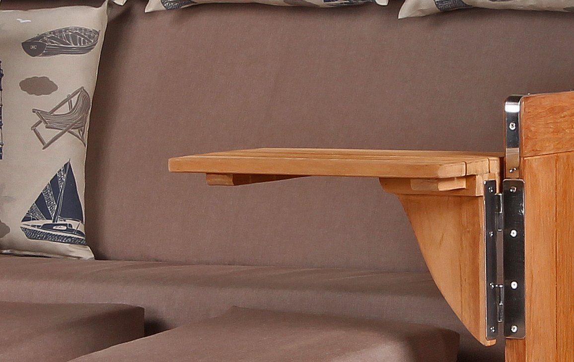bene living Strandkorb Königssee 3-Sitzer Teak - PE shell - Modell 540, BxTxH: 170x95x170 cm, Volllieger ca. 175 Grad, Ostsee-Strandkorb, inkl. Liftersystem und Bullaugen