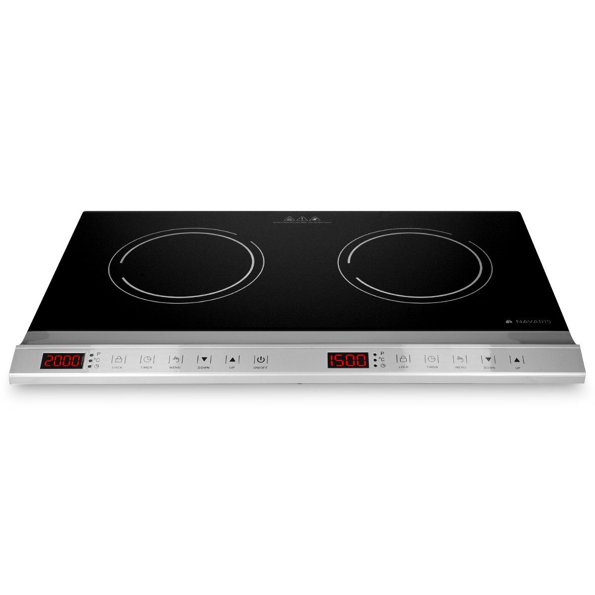 Navaris Doppel-Induktionskochplatte Doppel Induktionskochfeld 3500W - 2 Kochfelder mit Timer