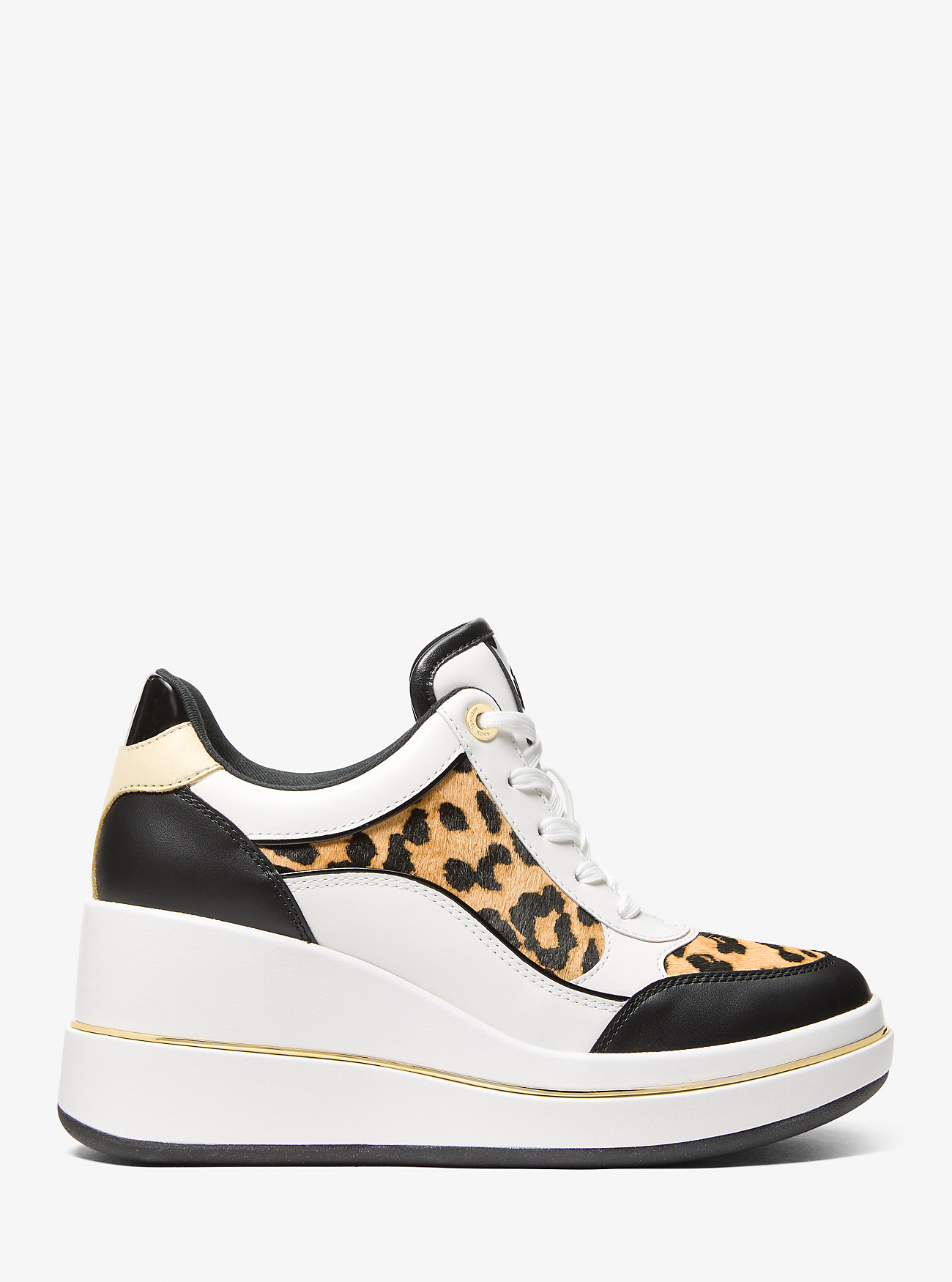 Emmy kileformede kalvehårssko i skinn og leopardprint – MARIGOLD