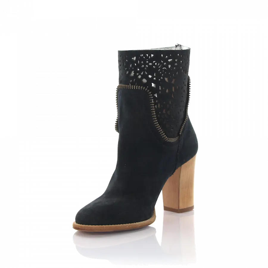 Rossano Bisconti - Stiefeletten Veloursleder Zierreißverschluss schwarz - schwarz