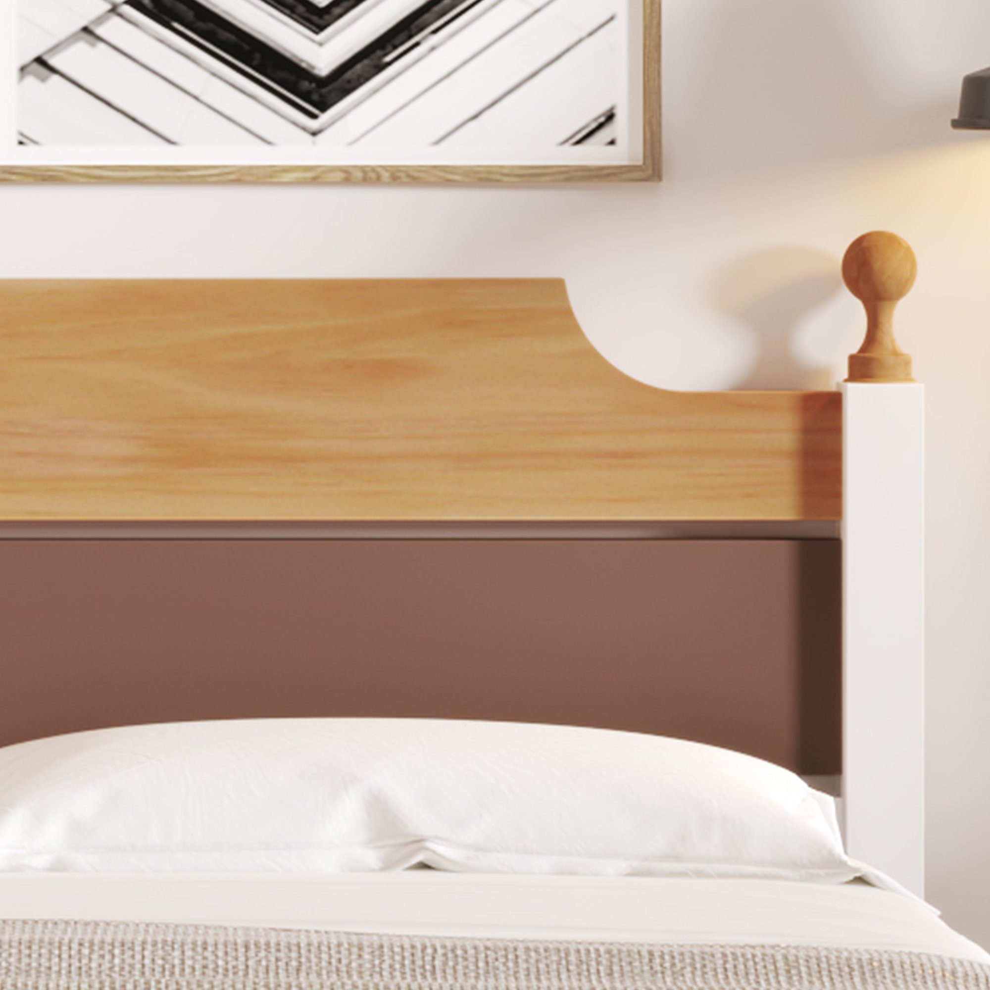 OKWISH Holzbett Einzelbett, Kiefernholzrahmen mit Mittelfuß, Erwachsenenbett (90x200 cm, Erwachsenenbett, mit Kopf- und Fußteil aus MDF), ohne Matratze