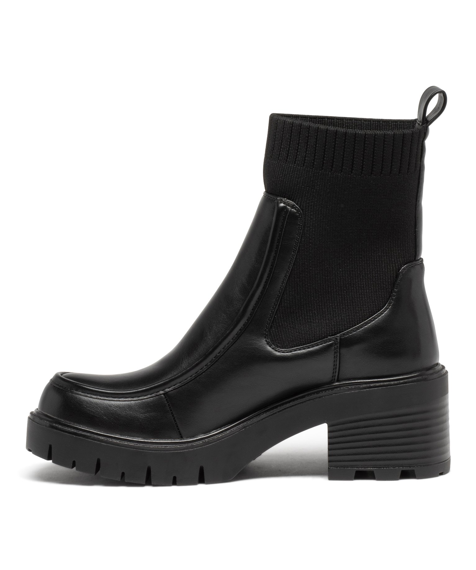 Boots femme unies à talon carré et col chaussette noir | GEMO