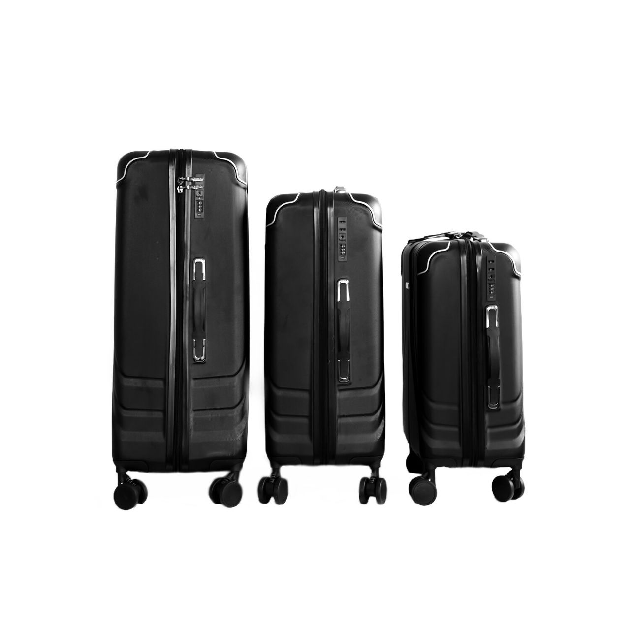 COFI 1453 3 Tlg. Koffer-Set Schwarz mit 4 Rädern Hartschale mit Kantenschutz 360° drehbar