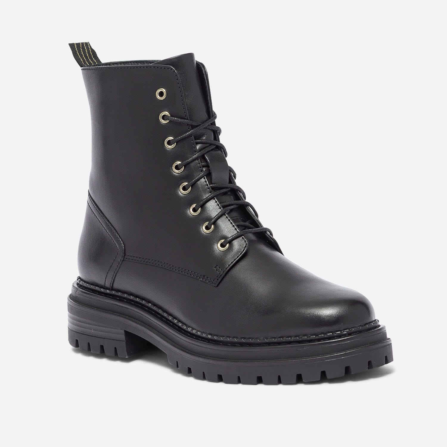Bottine noire en cuir à galon rayé