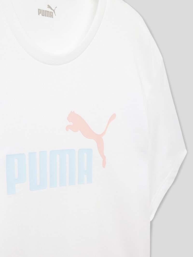 Cropped T-Shirt mit Label-Print in weiß