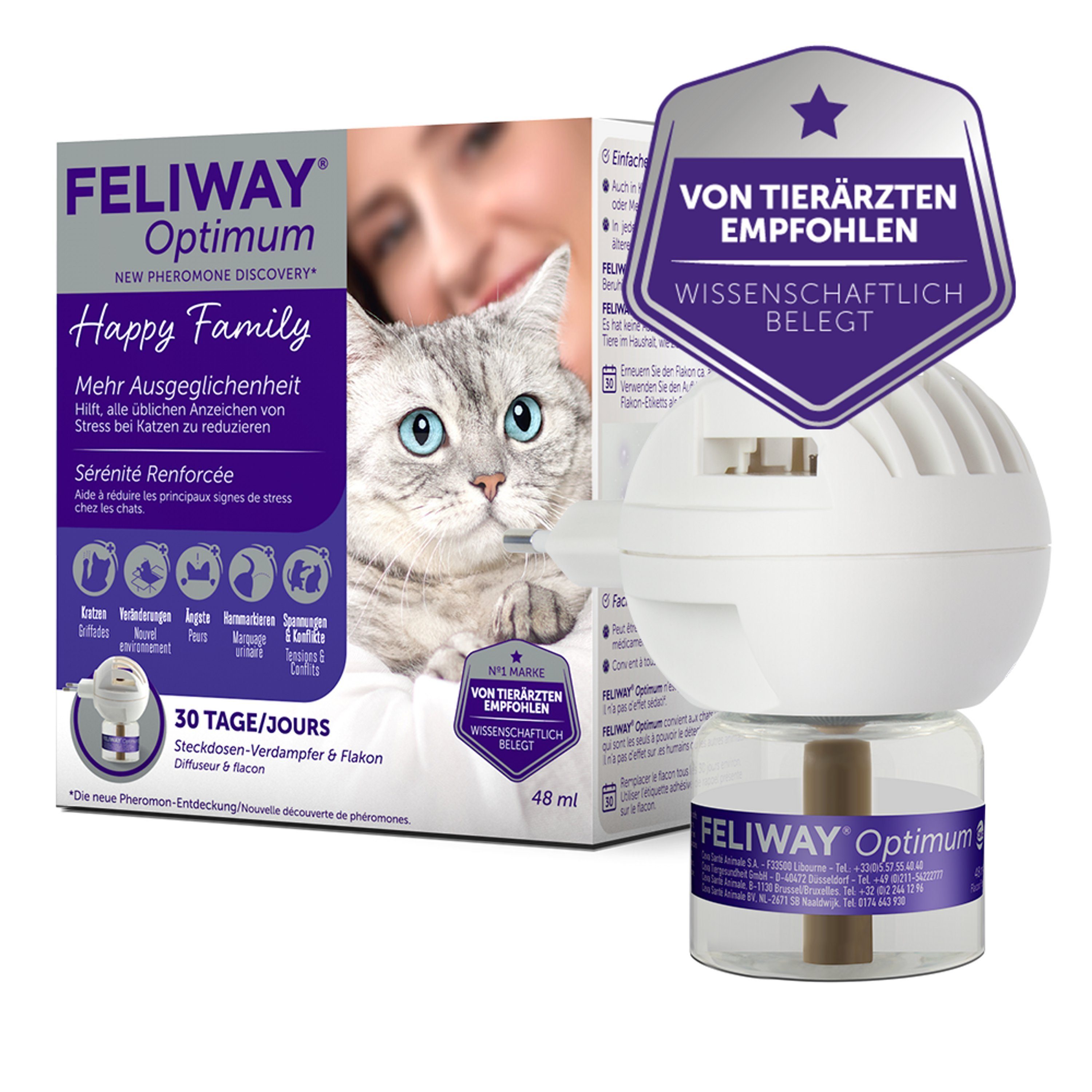 Feliway Katzenstreu FELIWAY® Optimum Verdampfer + 30 Tage Nachfüllflakon 48ml – für noch ausgeglichenere Katzen
