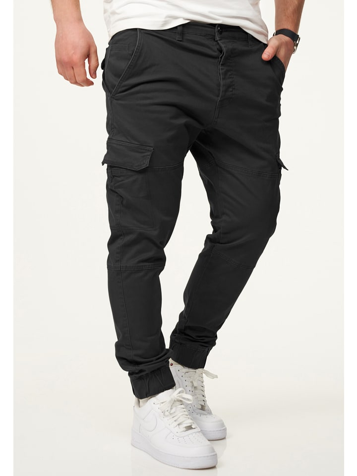 DAILY COTTON Cargohose - mit elastischen Beinbündchen Jogger-Hose Jeans in Schwarz günstig kaufen