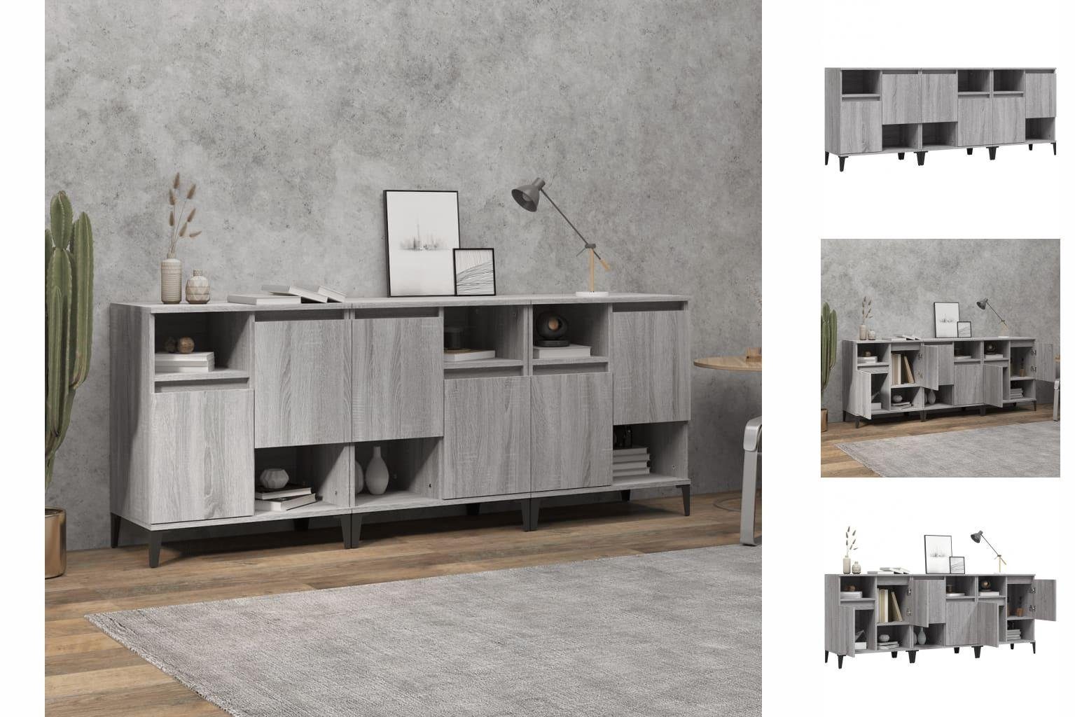vidaXL Anrichte Sideboards 3 Stk Grau Sonoma 60x35x70 cm Holzwerkstoff
